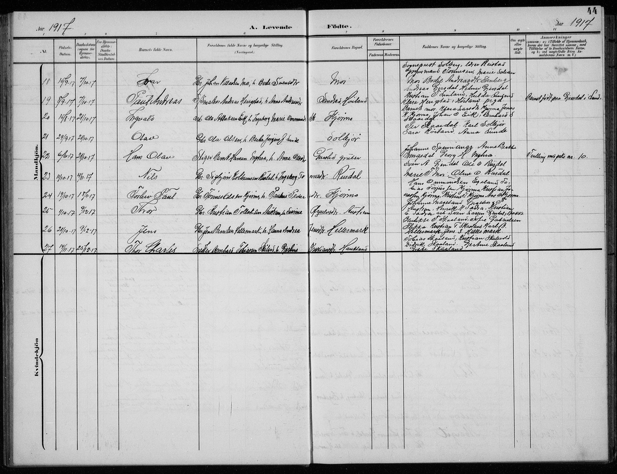 Lund sokneprestkontor, AV/SAST-A-101809/S07/L0008: Parish register (copy) no. B 8, 1902-1936, p. 44