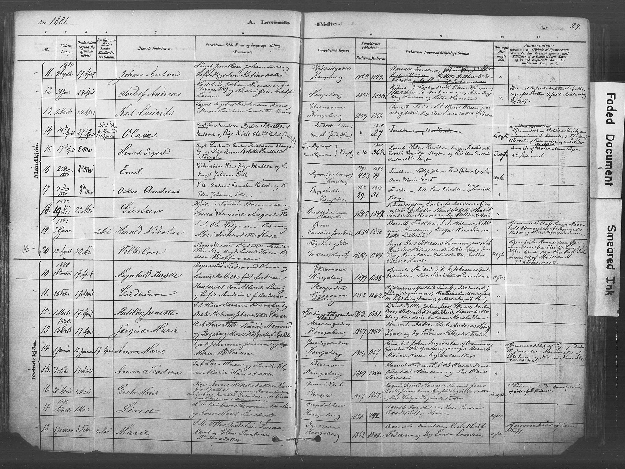 Kongsberg kirkebøker, SAKO/A-22/F/Fb/L0001: Parish register (official) no. II 1, 1878-1886, p. 29