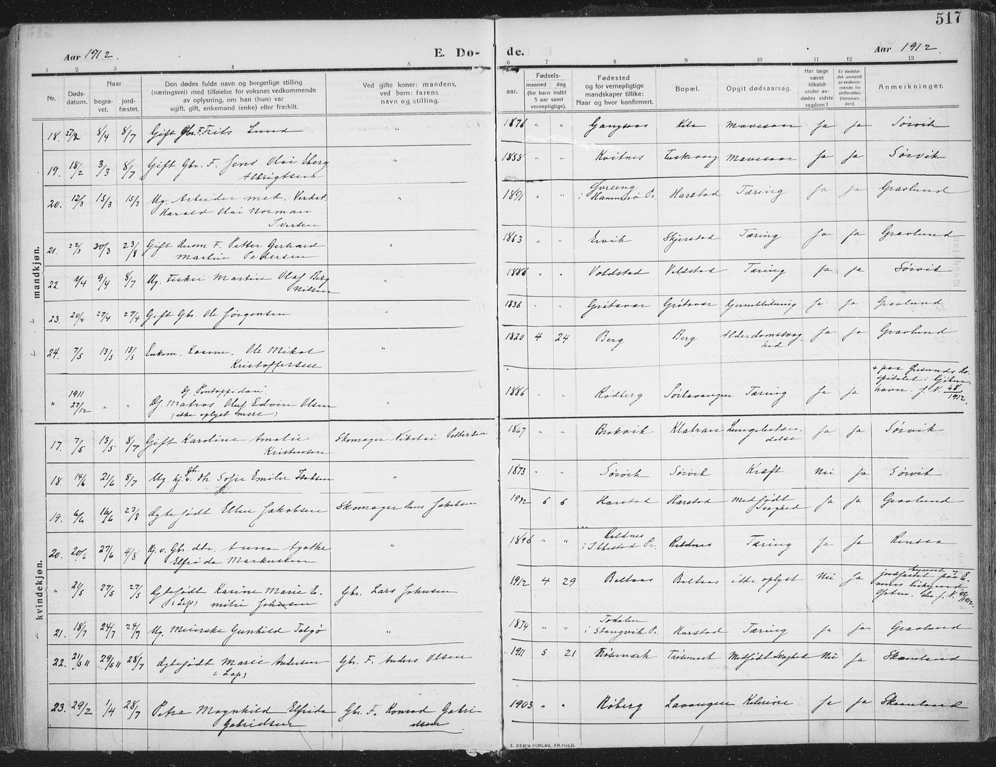 Trondenes sokneprestkontor, SATØ/S-1319/H/Ha/L0018kirke: Parish register (official) no. 18, 1909-1918, p. 517
