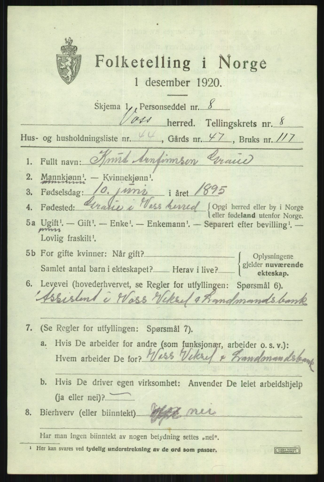 SAB, 1920 census for Voss, 1920, p. 8377