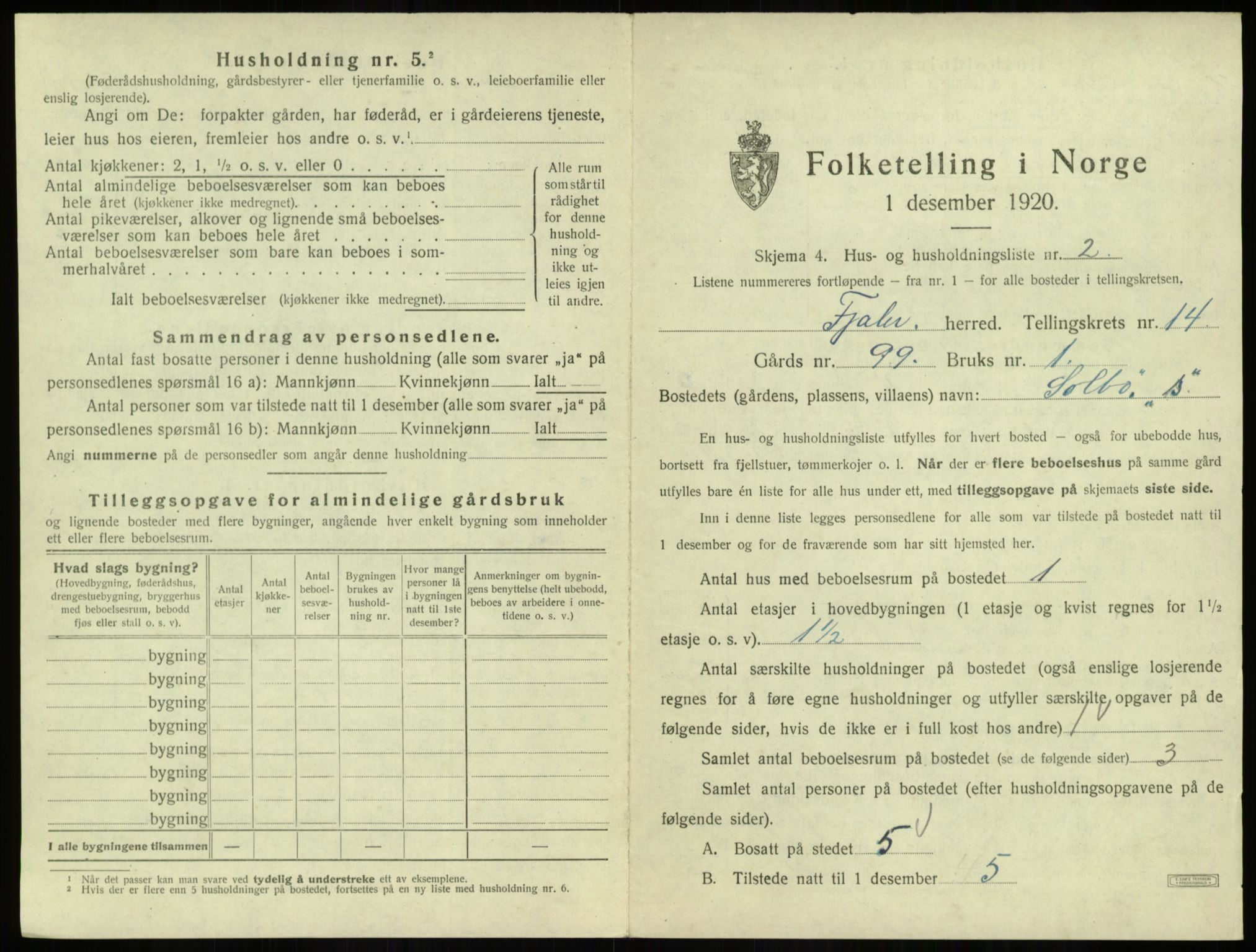 SAB, 1920 census for Fjaler, 1920, p. 1161