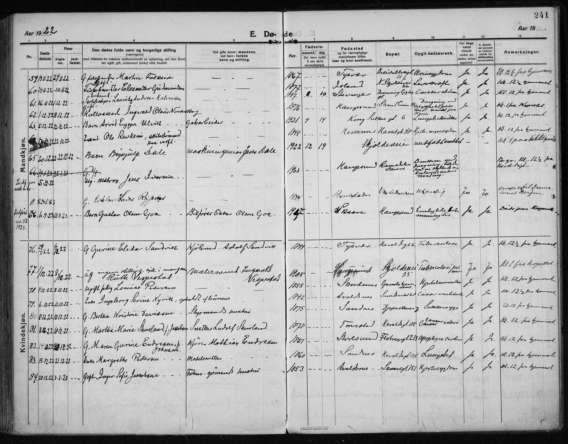 Haugesund sokneprestkontor, SAST/A -101863/H/Ha/Haa/L0009: Parish register (official) no. A 9, 1914-1929, p. 241