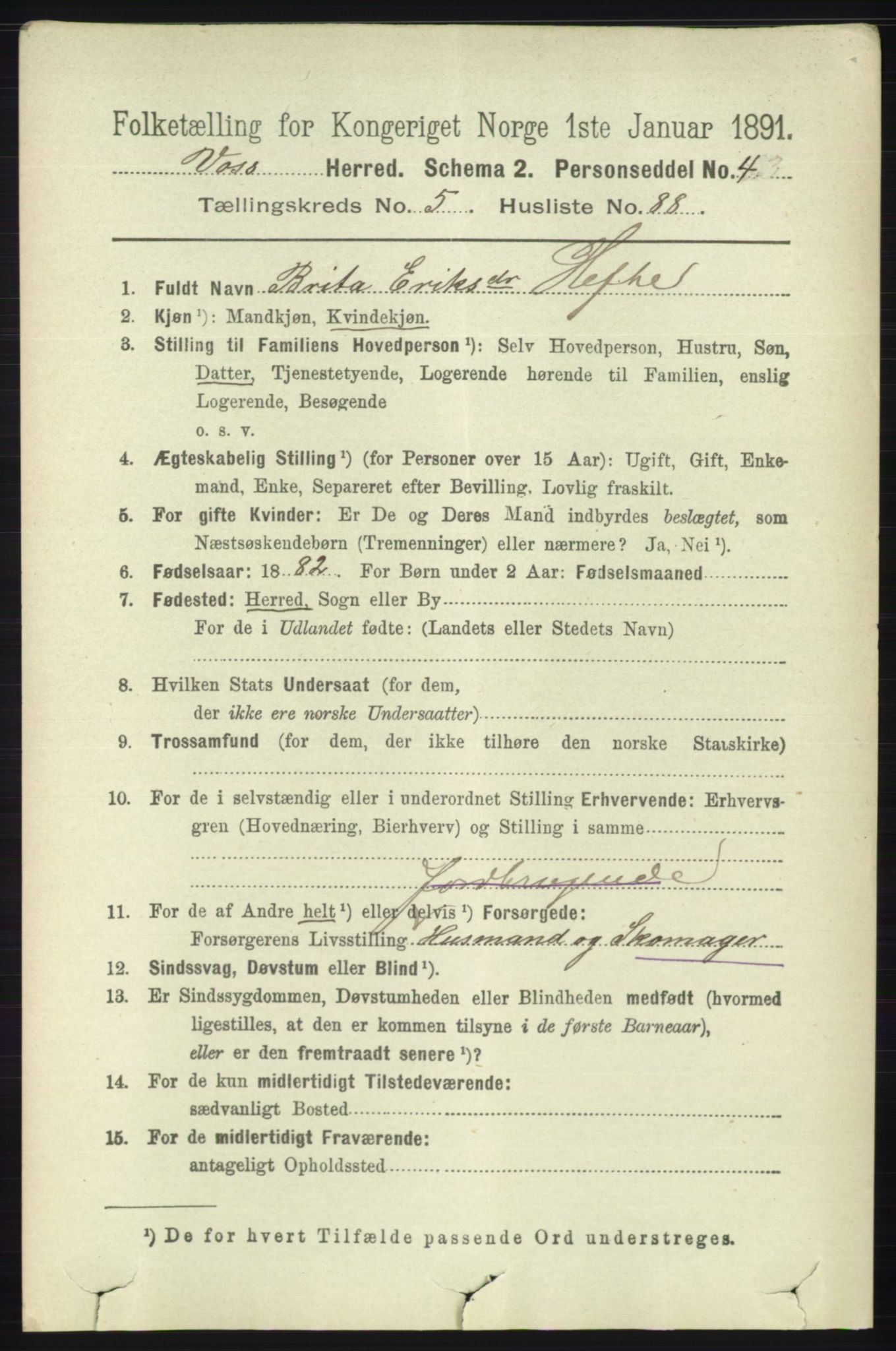 RA, 1891 census for 1235 Voss, 1891, p. 3210