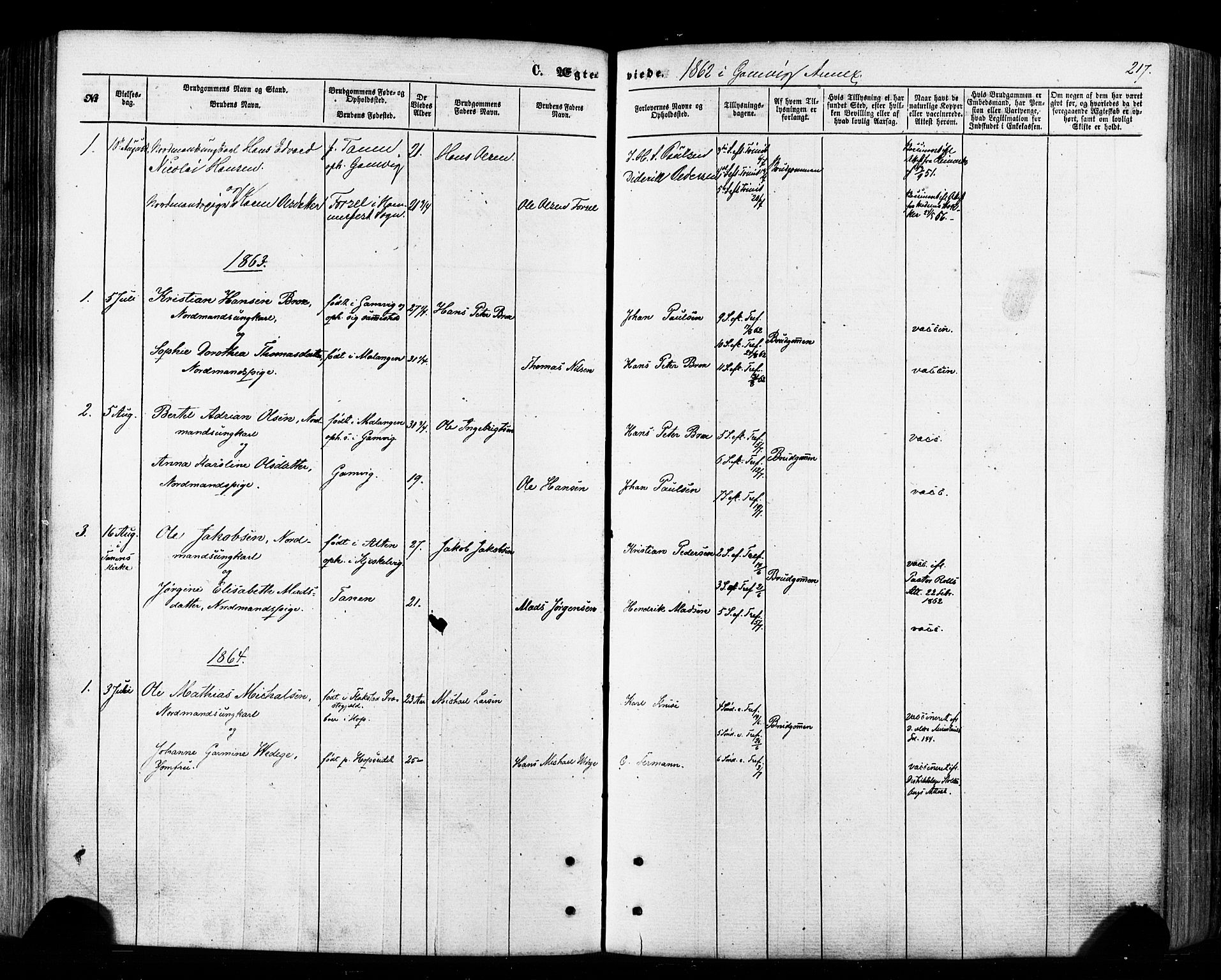 Tana sokneprestkontor, AV/SATØ-S-1334/H/Ha/L0002kirke: Parish register (official) no. 2 /2, 1862-1877, p. 217