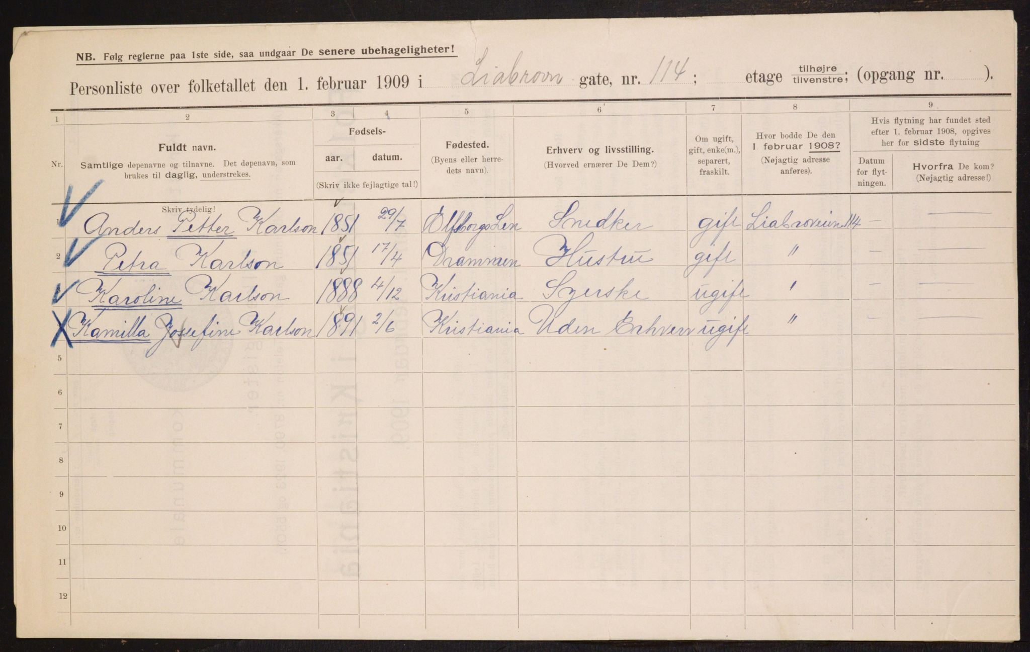 OBA, Municipal Census 1909 for Kristiania, 1909, p. 53059