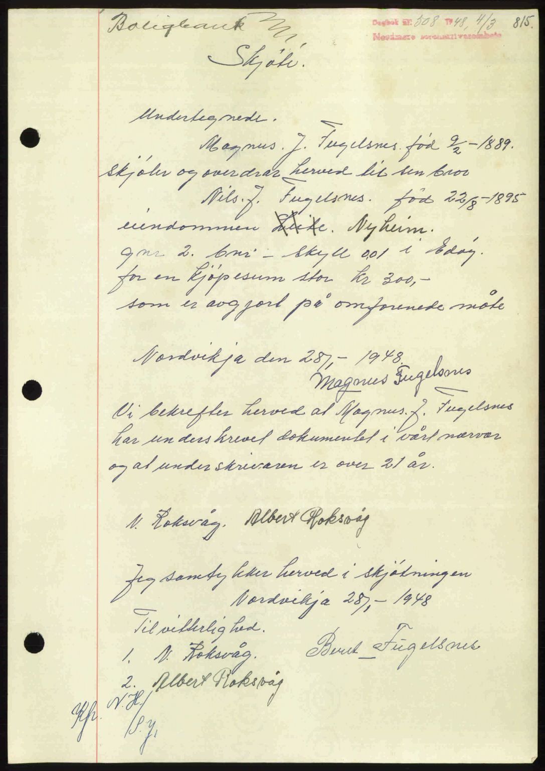 Nordmøre sorenskriveri, AV/SAT-A-4132/1/2/2Ca: Mortgage book no. A107, 1947-1948, Diary no: : 508/1948