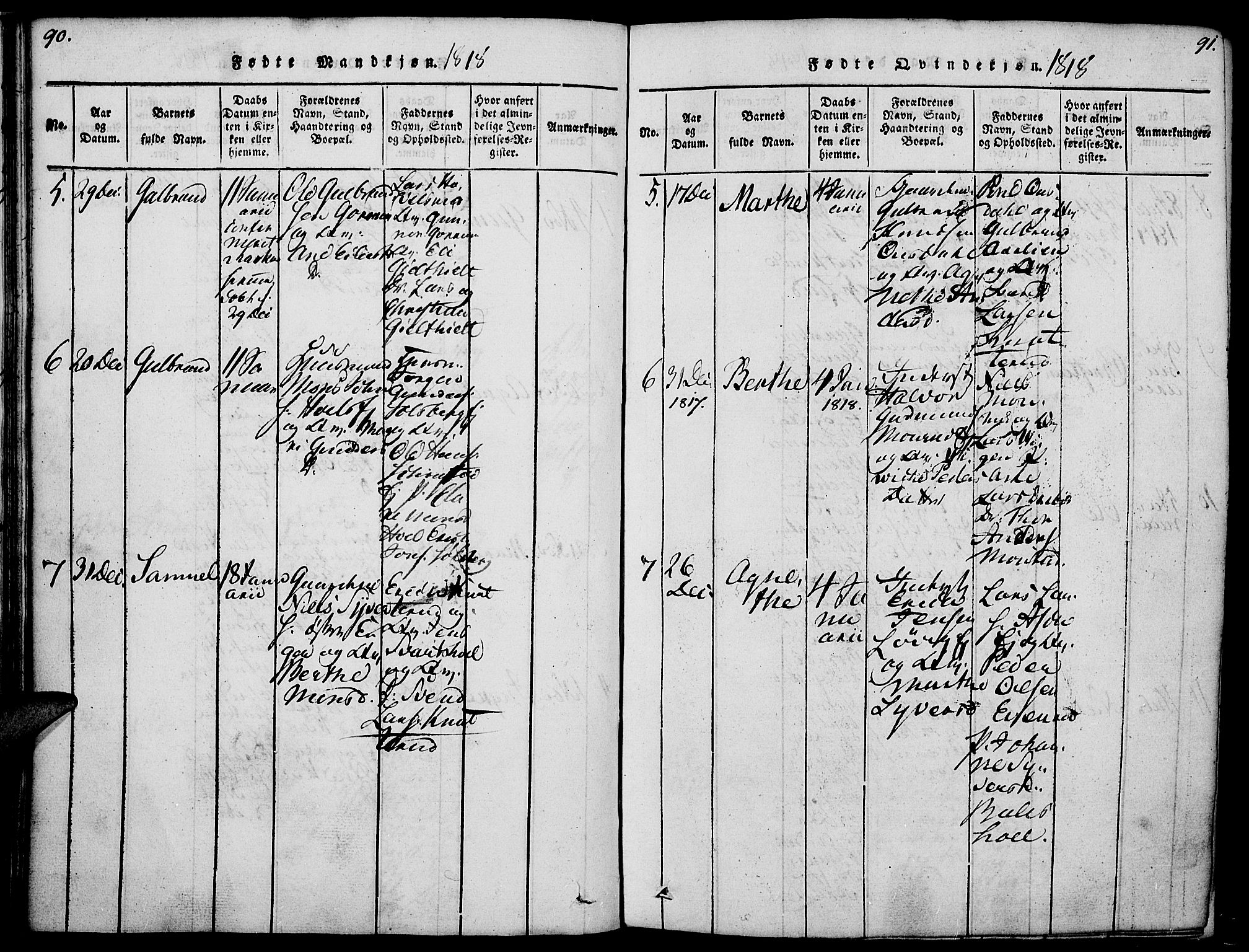 Nes prestekontor, Hedmark, SAH/PREST-020/K/Ka/L0002: Parish register (official) no. 2, 1813-1827, p. 90-91