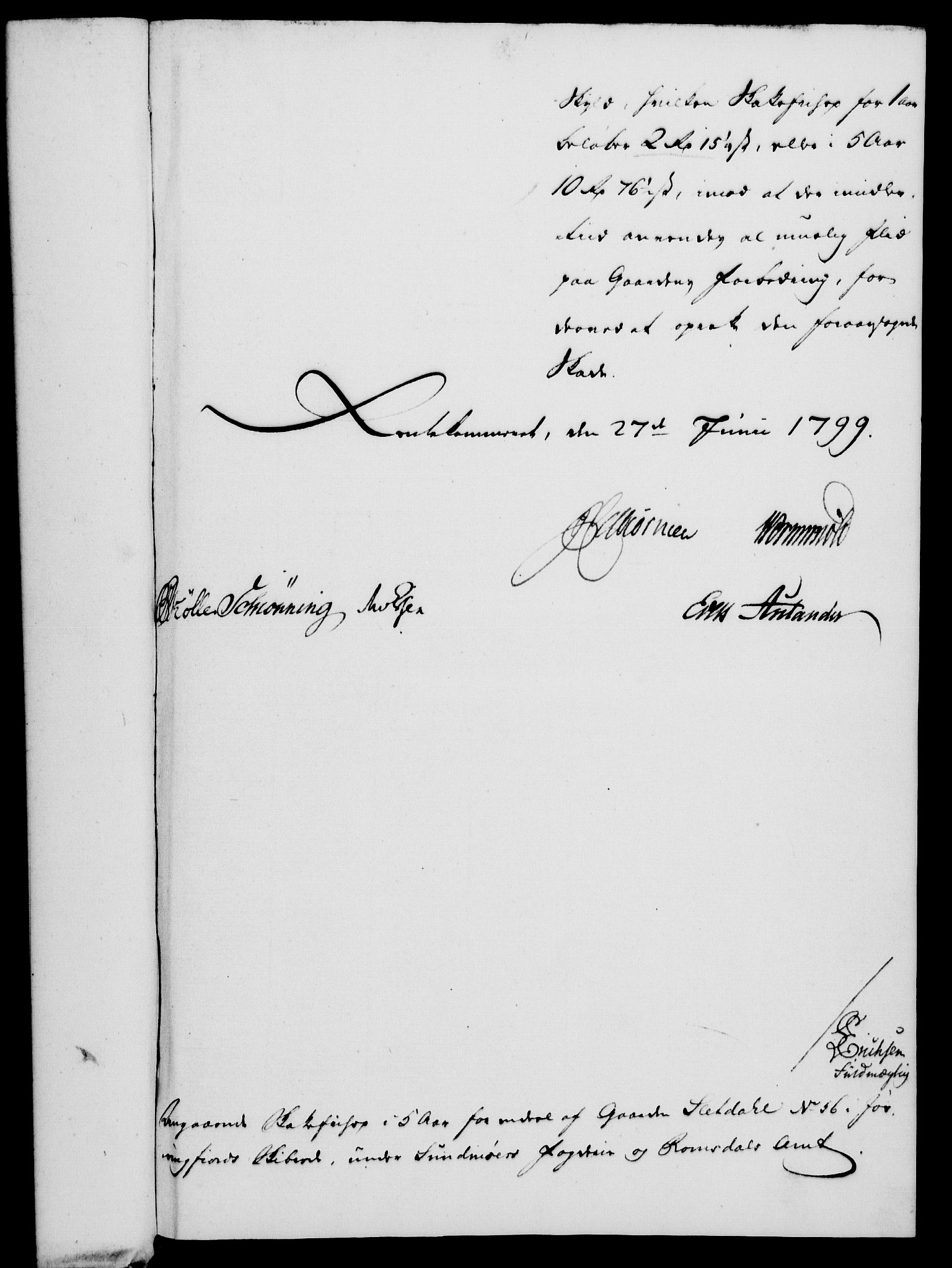 Rentekammeret, Kammerkanselliet, RA/EA-3111/G/Gf/Gfa/L0081: Norsk relasjons- og resolusjonsprotokoll (merket RK 52.81), 1799, p. 396