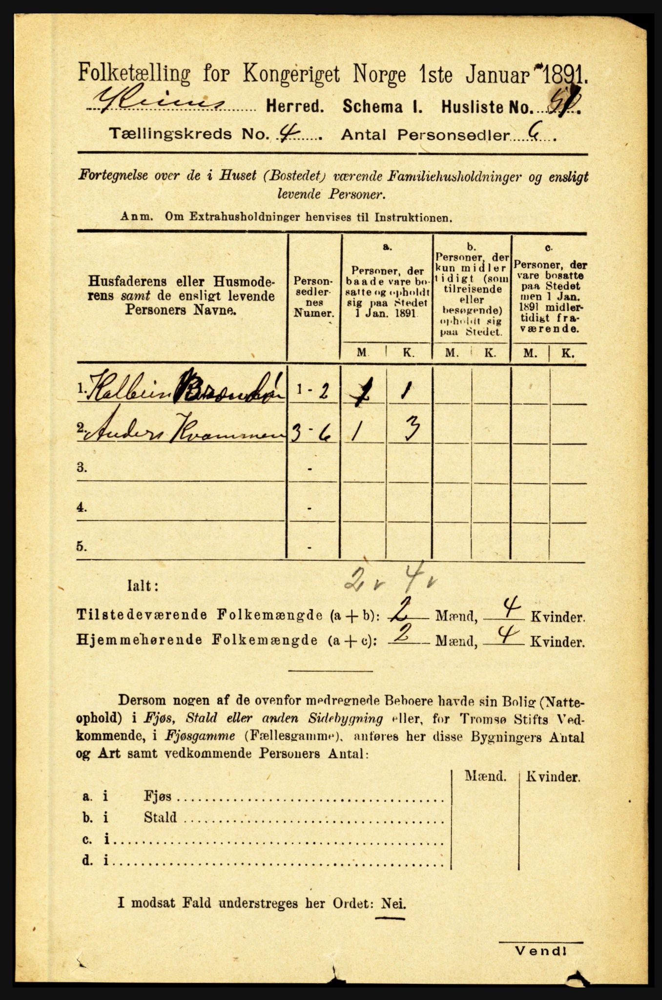 RA, 1891 census for 1437 Kinn, 1891, p. 1306