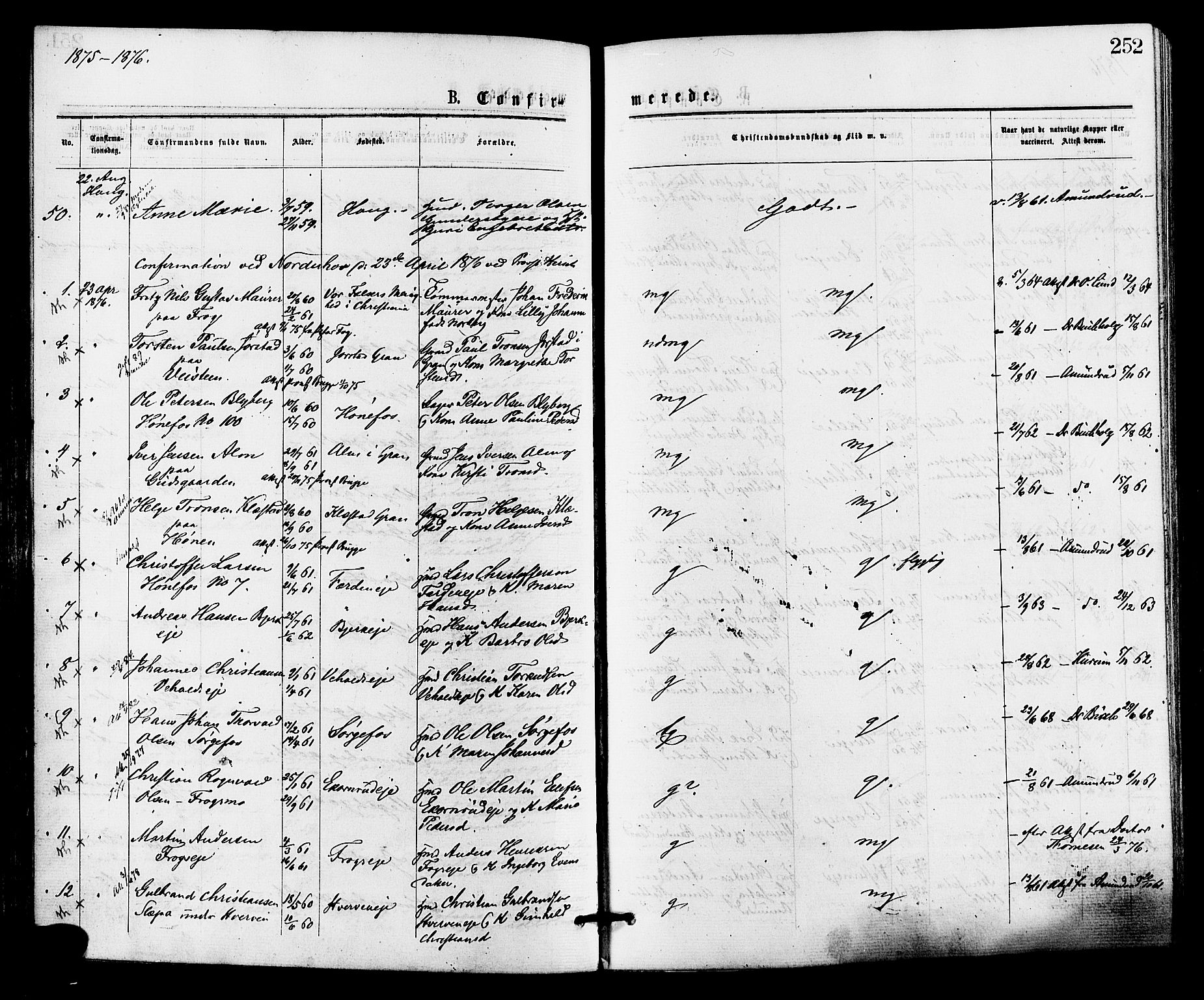 Norderhov kirkebøker, AV/SAKO-A-237/F/Fa/L0015: Parish register (official) no. 15, 1875-1884, p. 252