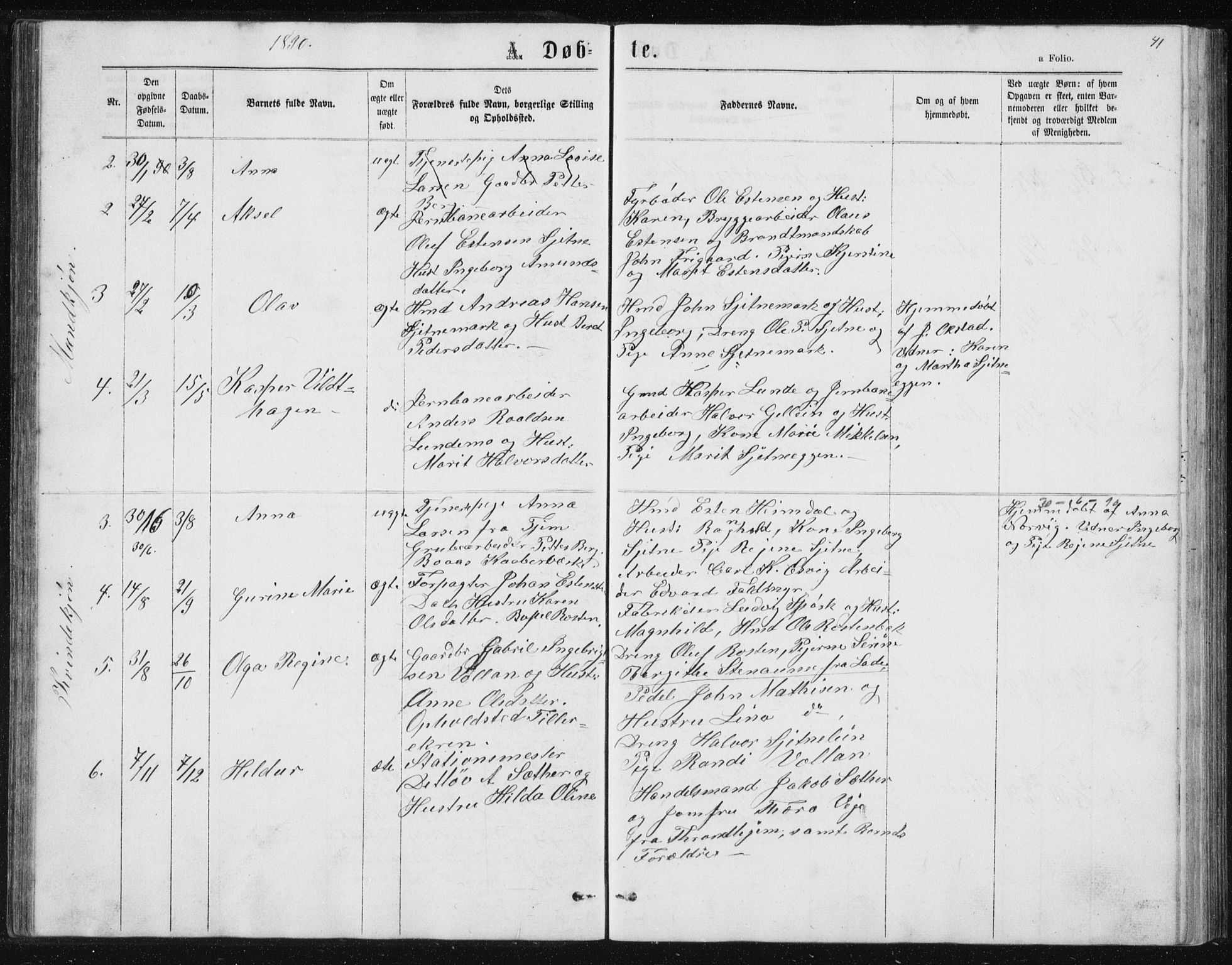 Ministerialprotokoller, klokkerbøker og fødselsregistre - Sør-Trøndelag, SAT/A-1456/621/L0459: Parish register (copy) no. 621C02, 1866-1895, p. 41
