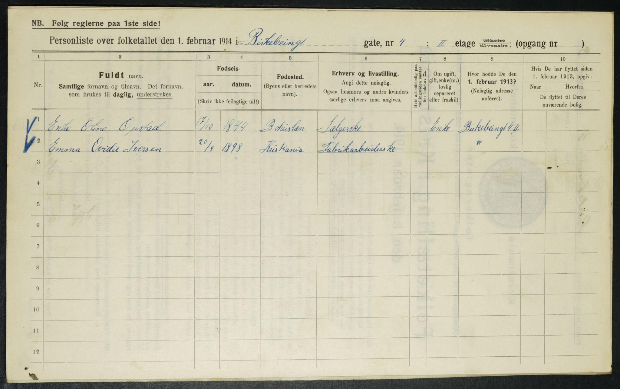 OBA, Municipal Census 1914 for Kristiania, 1914, p. 4926