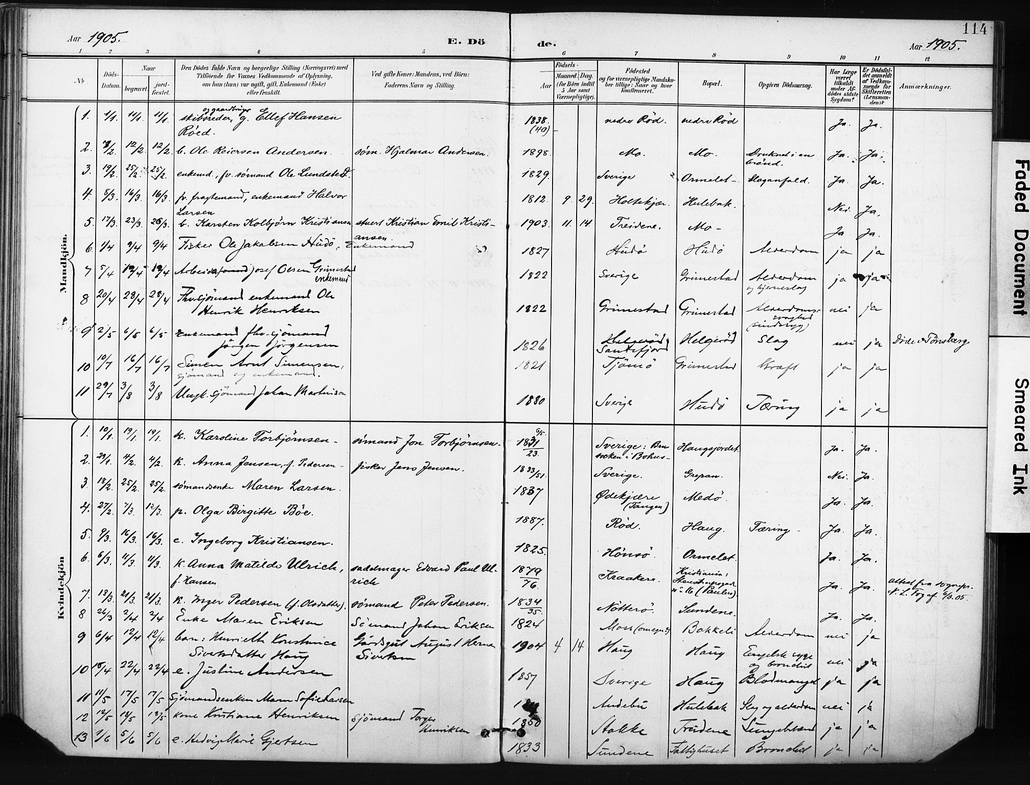 Tjøme kirkebøker, AV/SAKO-A-328/F/Fa/L0005: Parish register (official) no. I 5, 1901-1909, p. 114