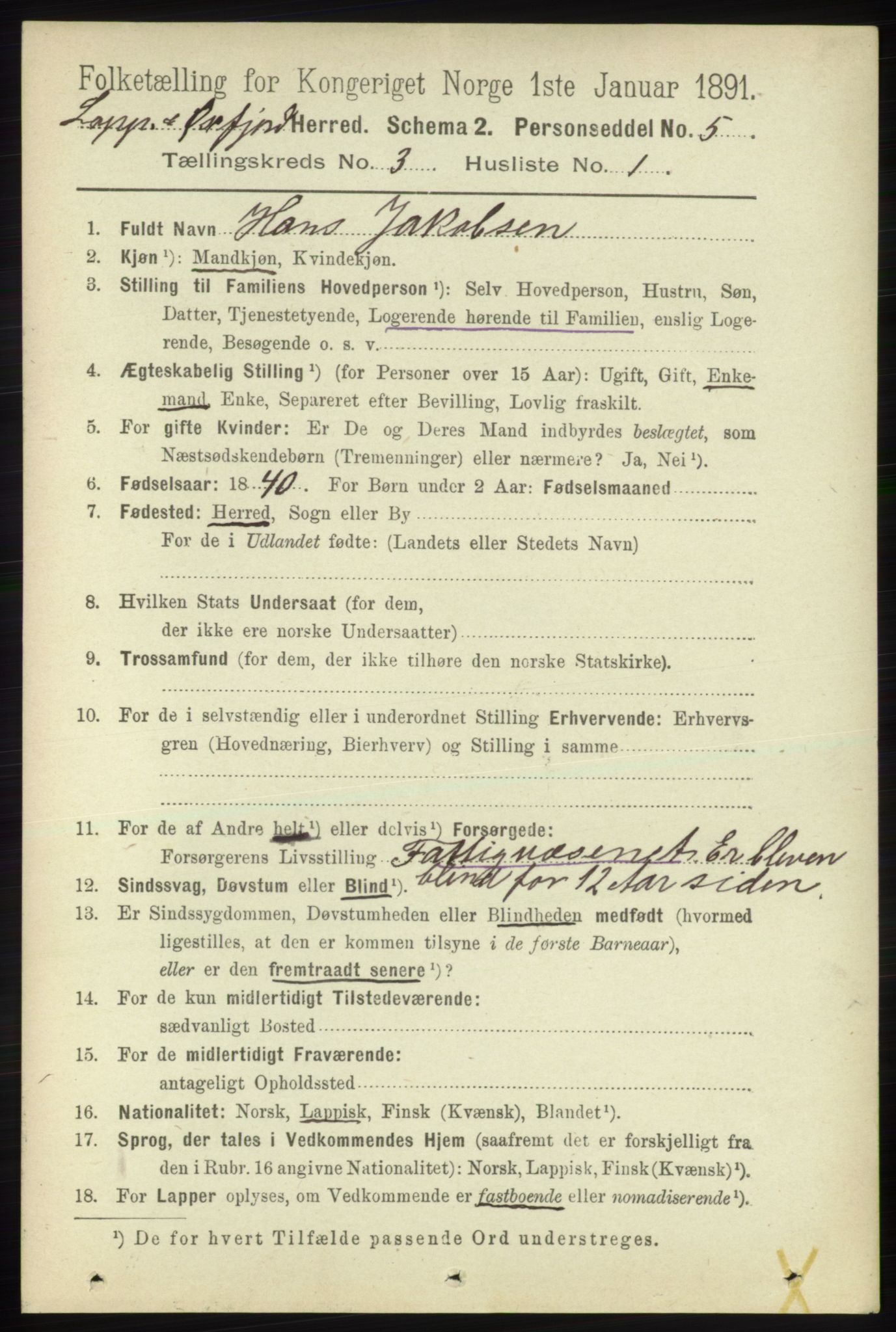 RA, 1891 census for 2014 Loppa, 1891, p. 678