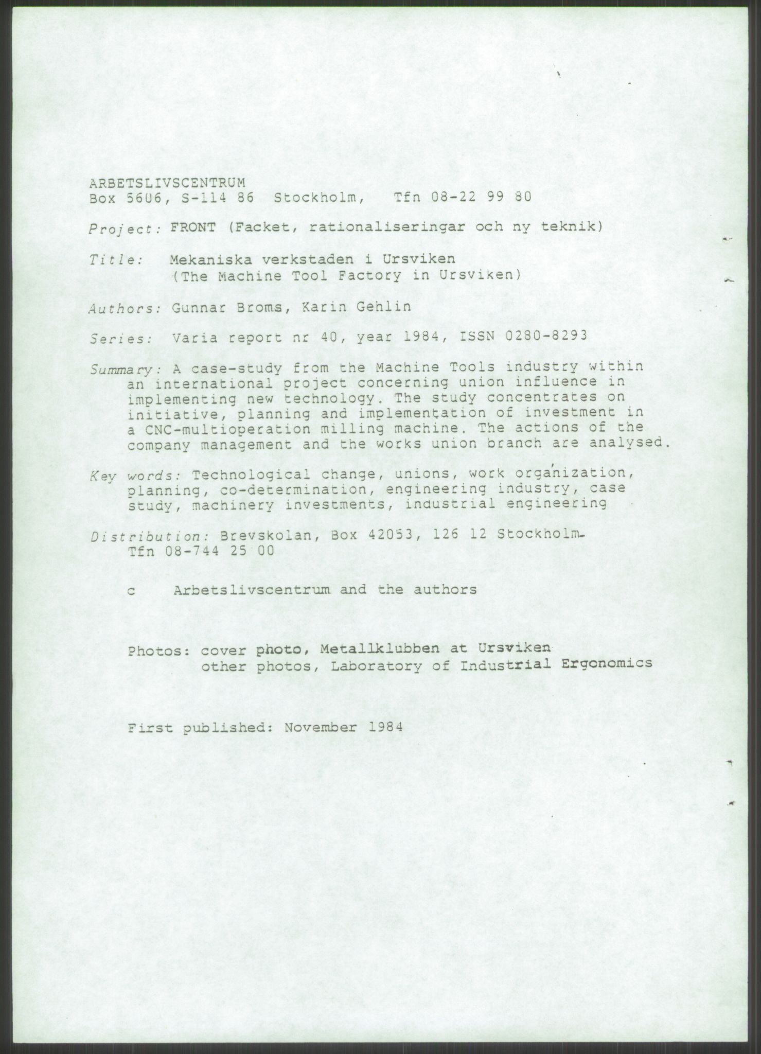 Nygaard, Kristen, AV/RA-PA-1398/F/Fi/L0010: Fagbevegelse, demokrati, Jern- og Metallprosjektet, 1970-2002, p. 4