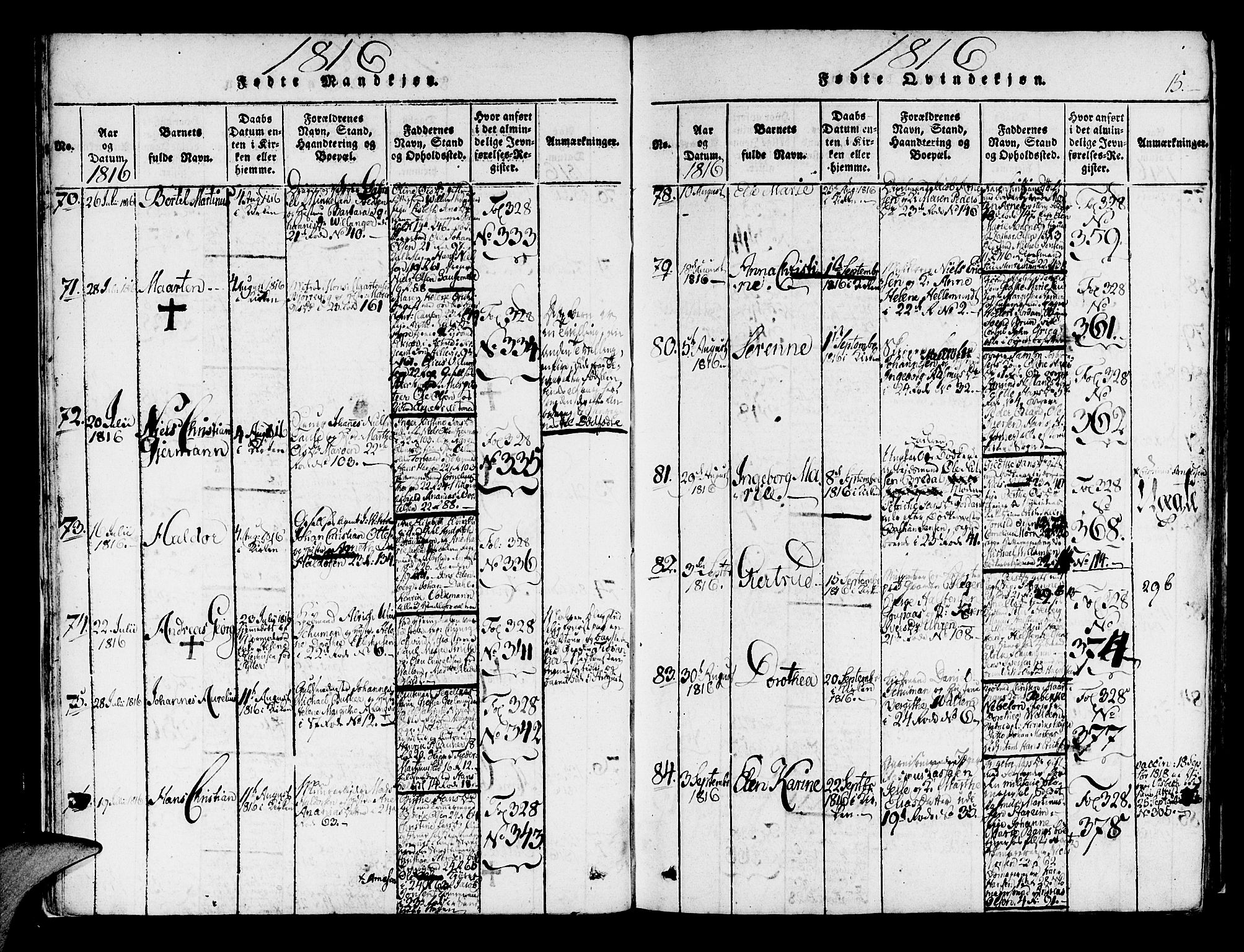 Korskirken sokneprestembete, AV/SAB-A-76101/H/Haa/L0013: Parish register (official) no. A 13, 1815-1822, p. 15