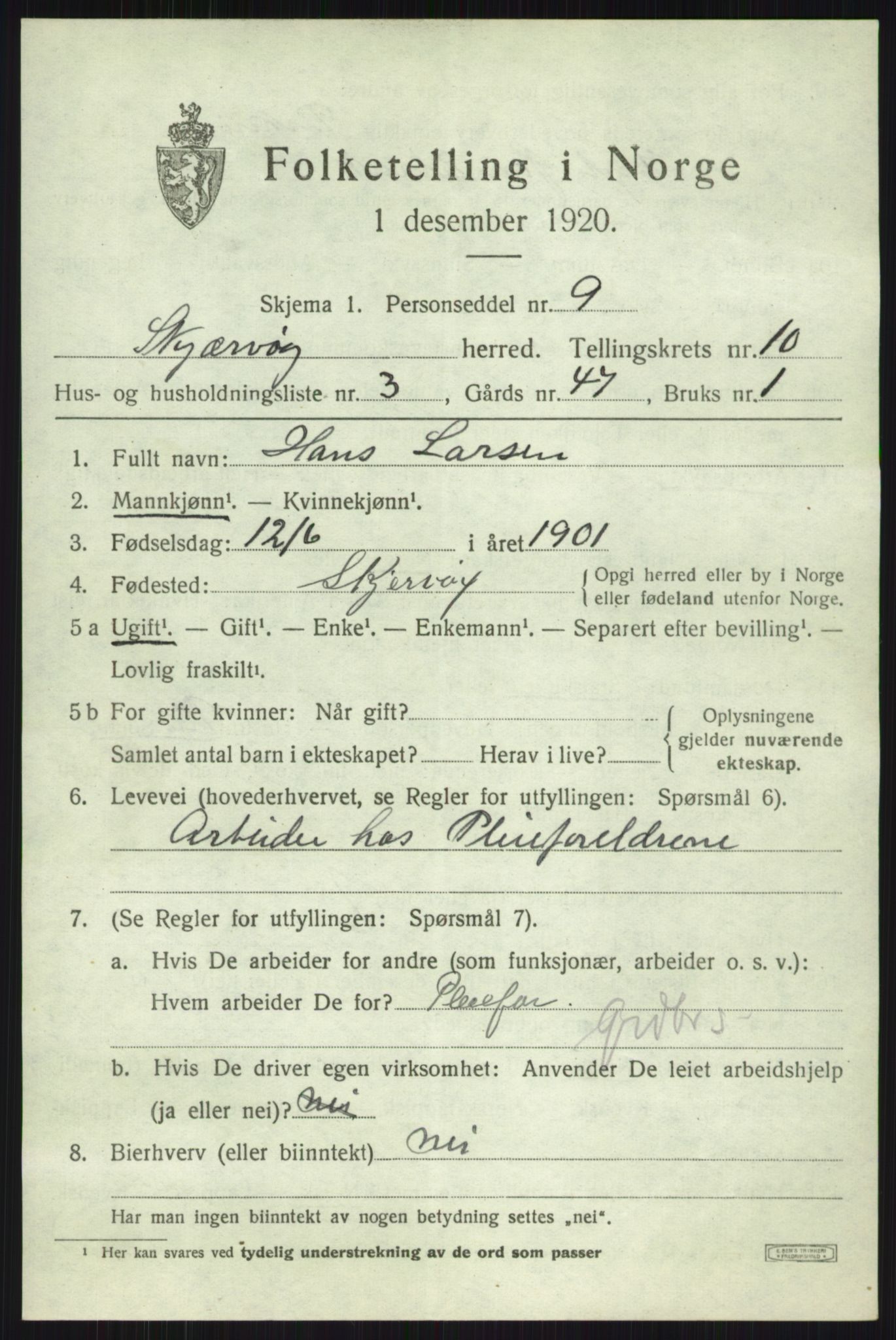 SATØ, 1920 census for Skjervøy, 1920, p. 5429