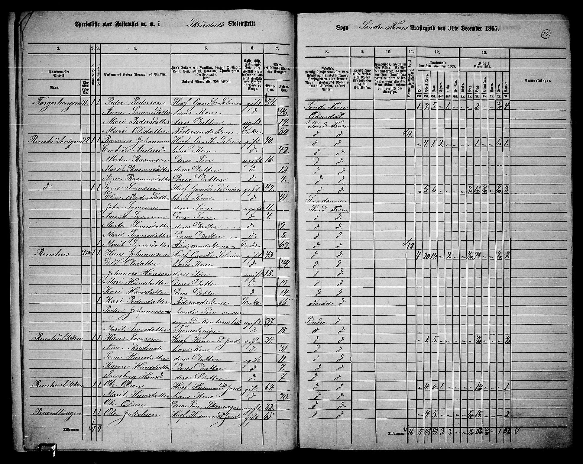 RA, 1865 census for Sør-Fron, 1865, p. 12