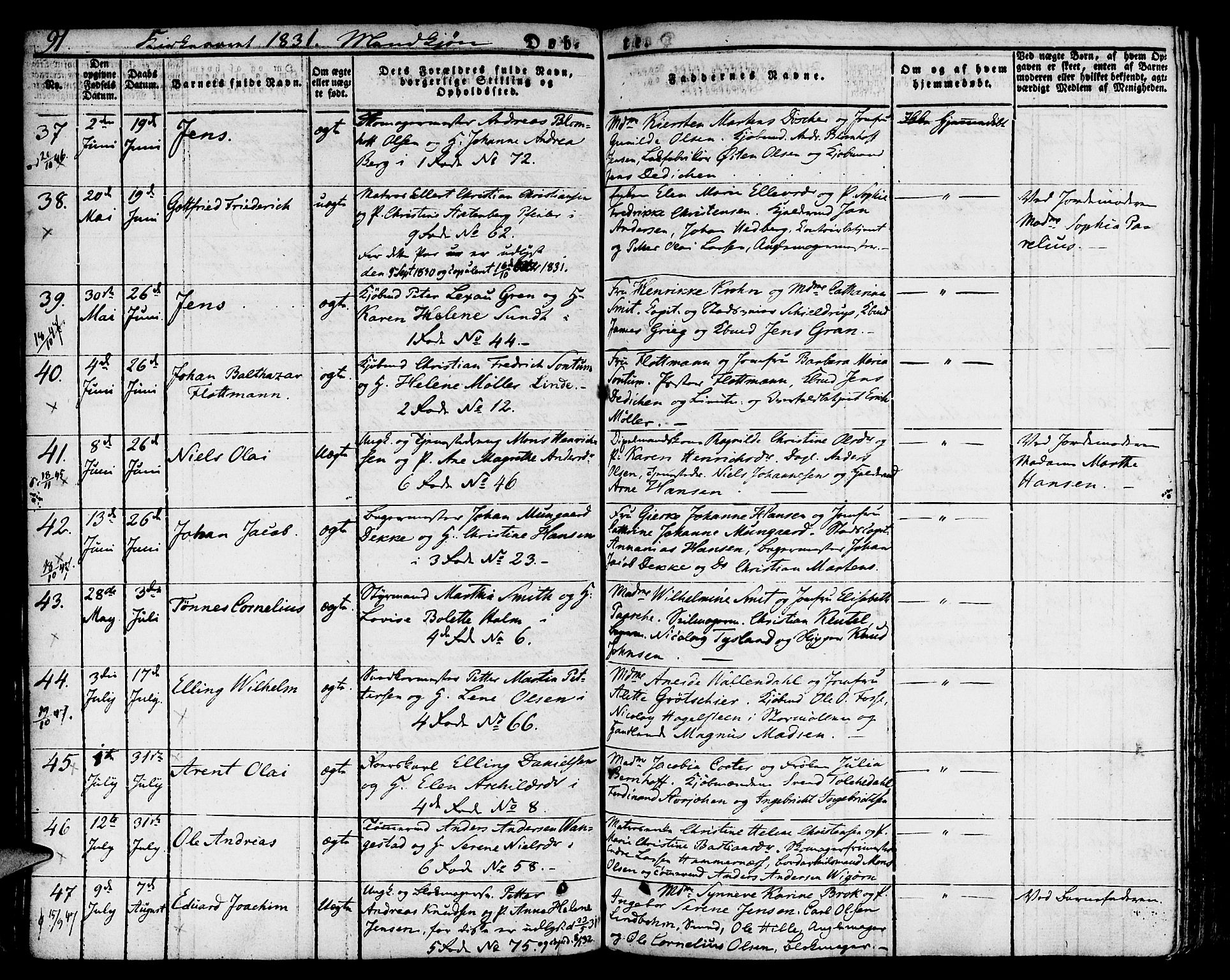 Nykirken Sokneprestembete, SAB/A-77101/H/Hab: Parish register (copy) no. A 5I, 1821-1841, p. 91