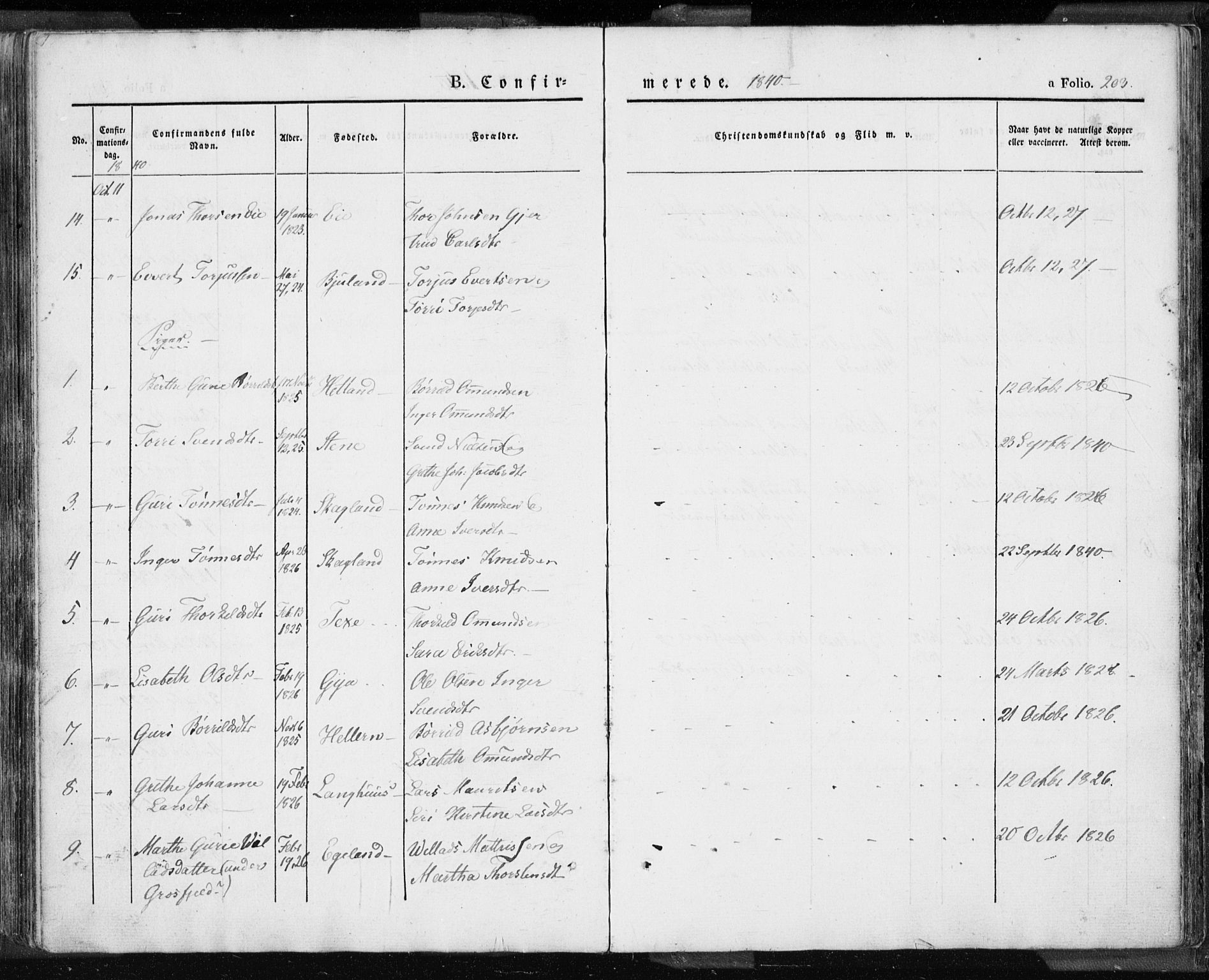 Lund sokneprestkontor, SAST/A-101809/S06/L0007: Parish register (official) no. A 7.1, 1833-1854, p. 203