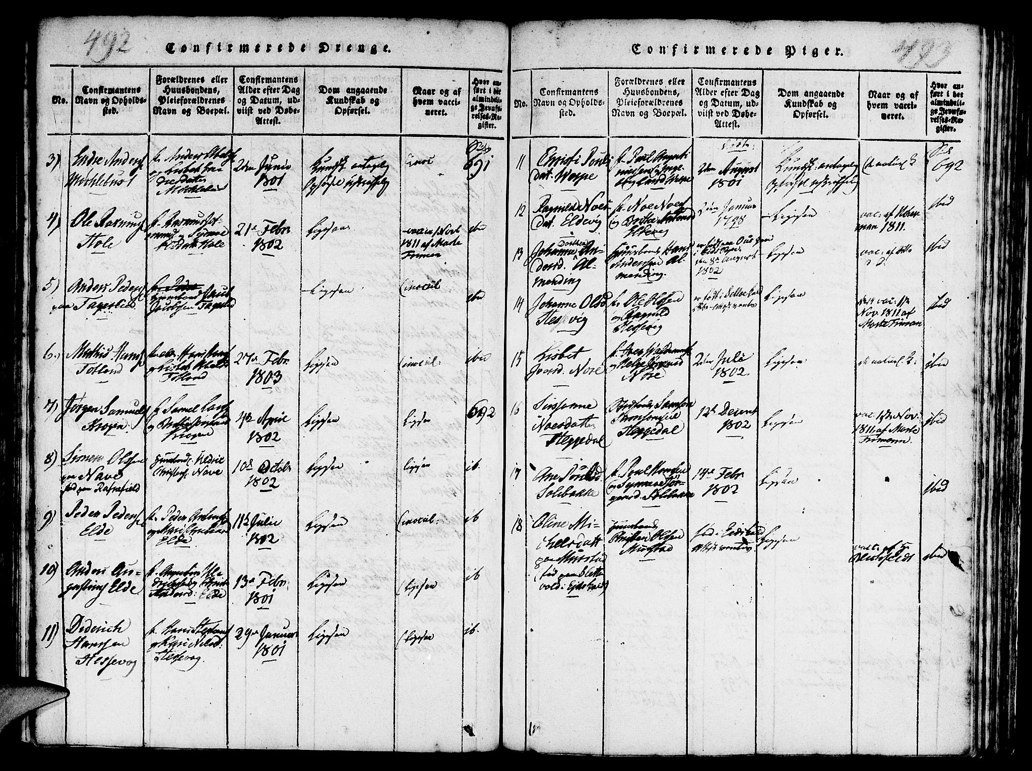 Davik sokneprestembete, AV/SAB-A-79701/H/Haa/Haaa/L0003: Parish register (official) no. A 3, 1816-1830, p. 492-493