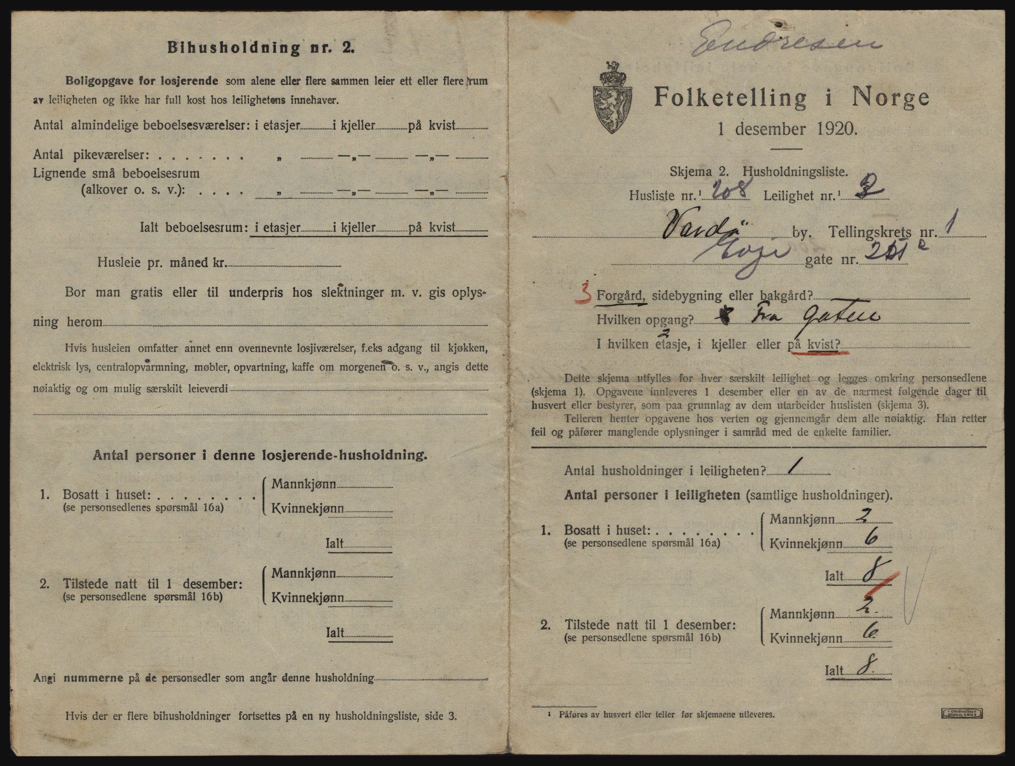 SATØ, 1920 census for Vardø, 1920, p. 1665