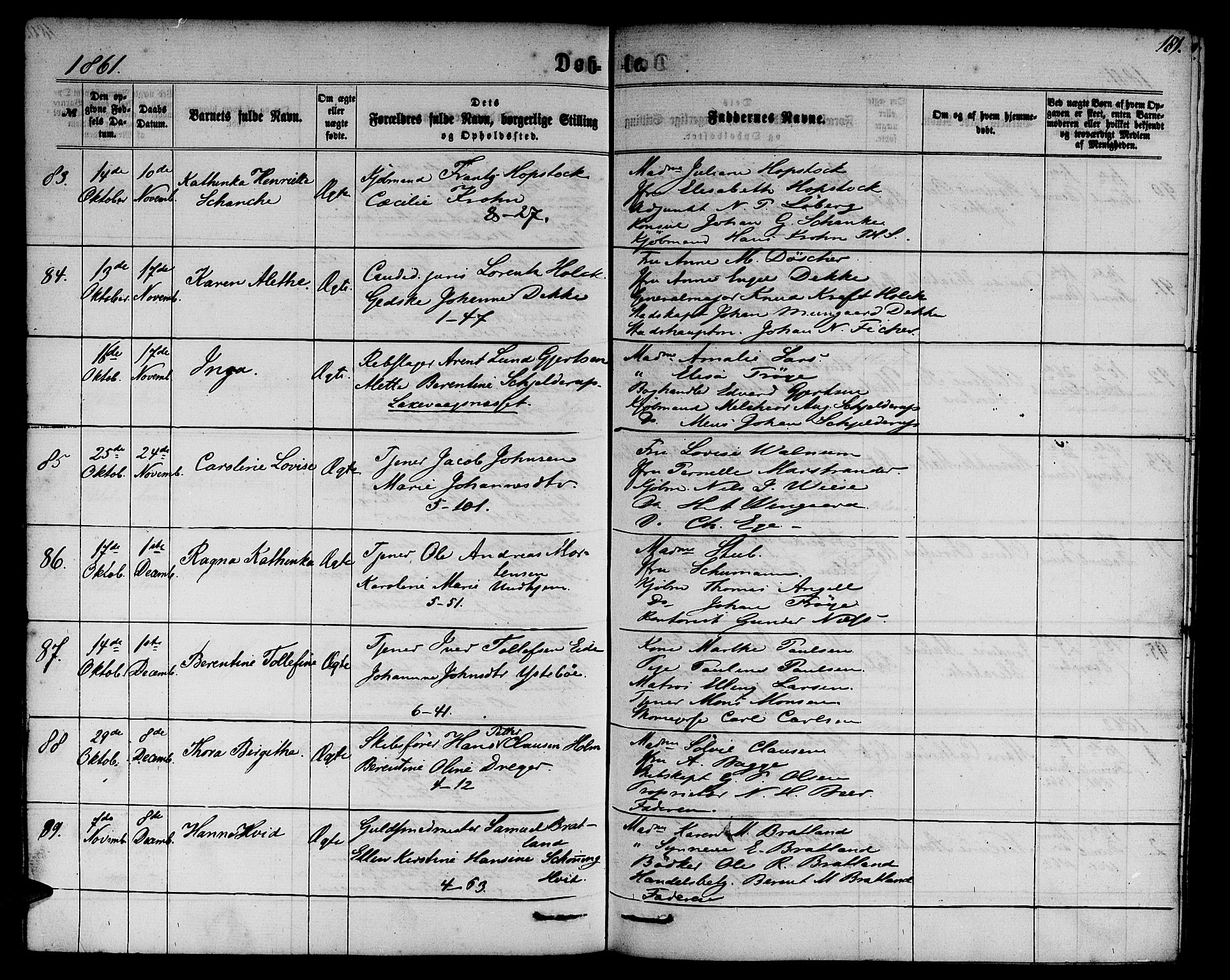 Nykirken Sokneprestembete, AV/SAB-A-77101/H/Hab: Parish register (copy) no. B 2, 1859-1868, p. 181