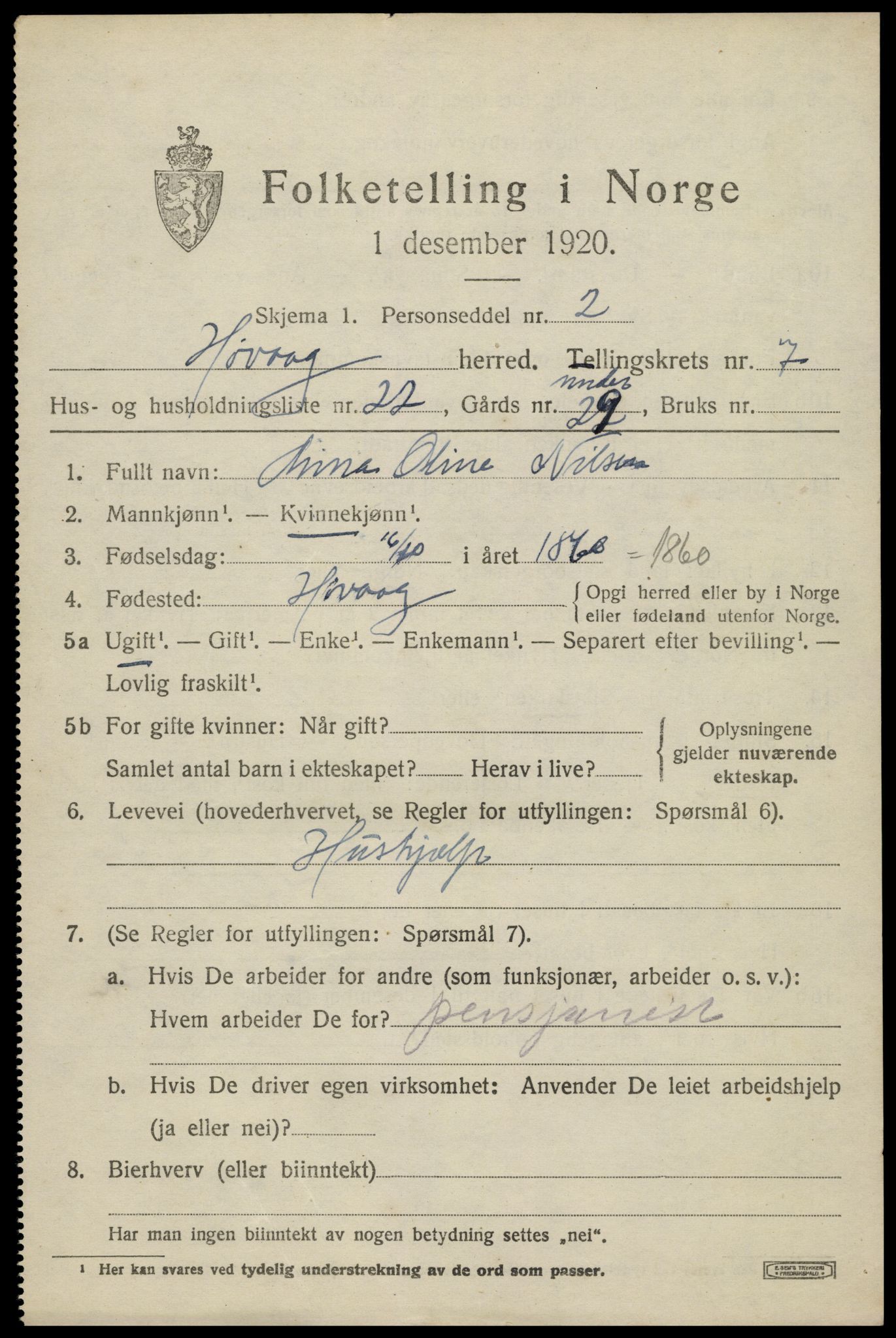 SAK, 1920 census for Høvåg, 1920, p. 4016