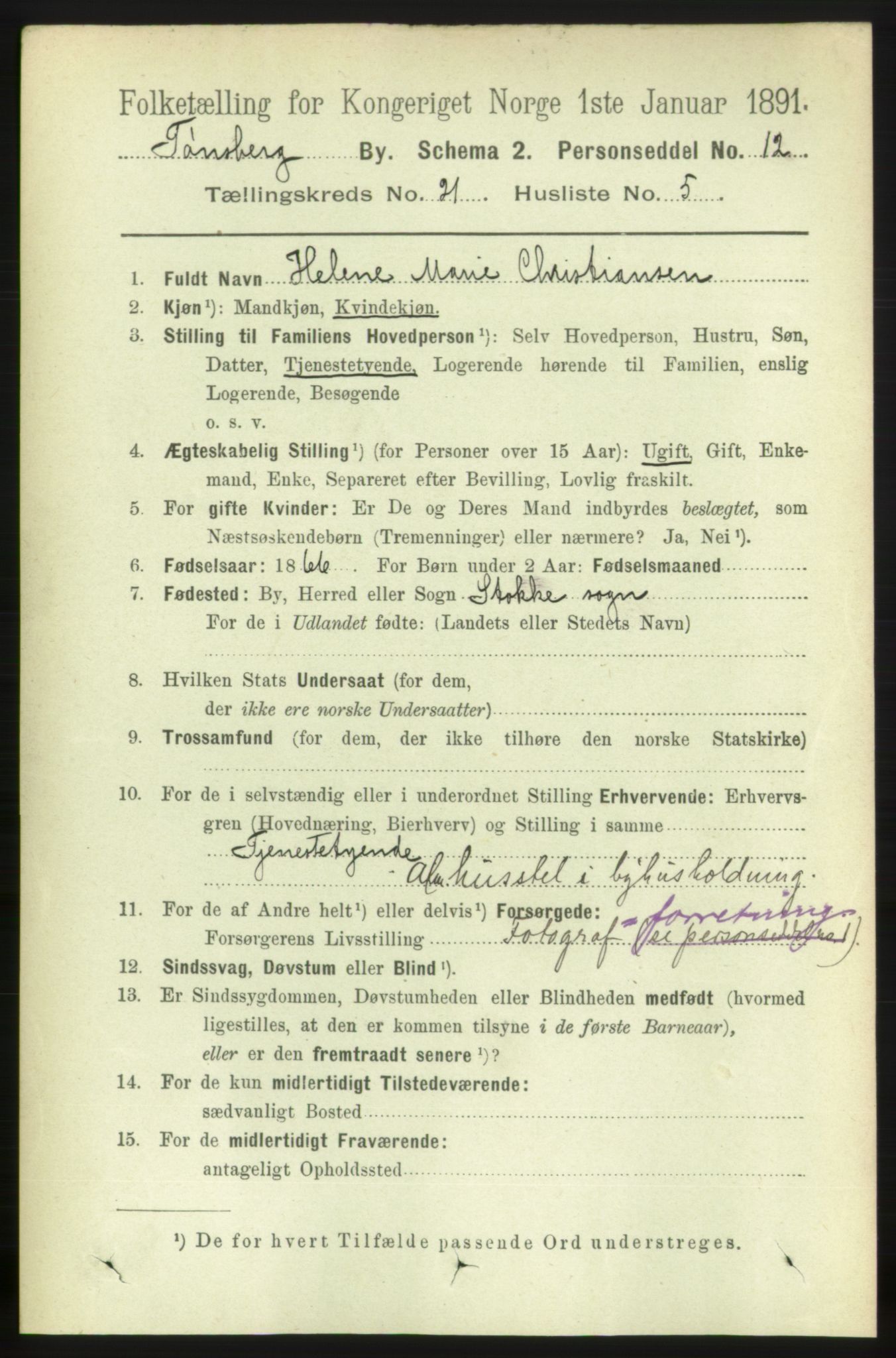 RA, 1891 census for 0705 Tønsberg, 1891, p. 5711