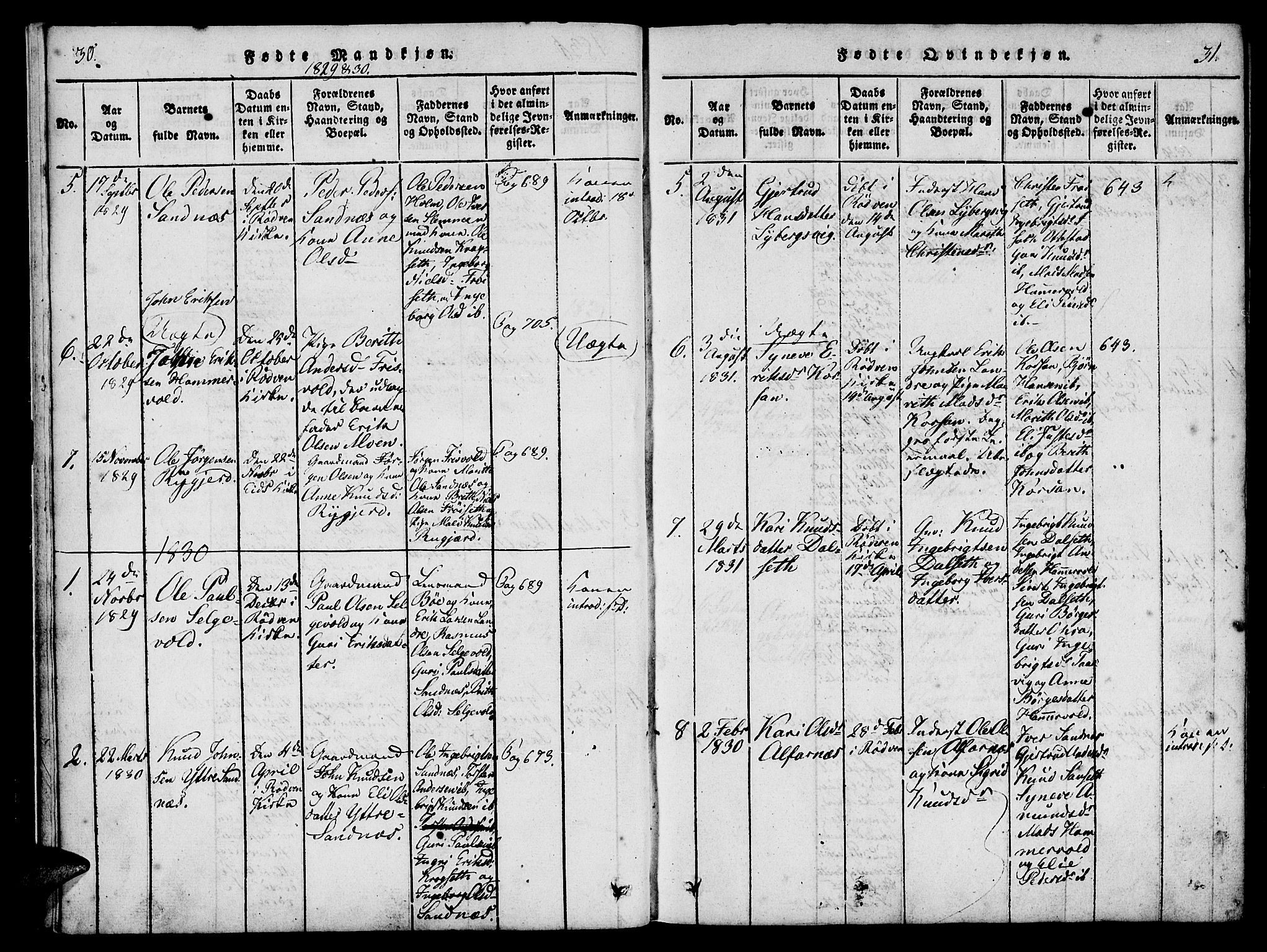 Ministerialprotokoller, klokkerbøker og fødselsregistre - Møre og Romsdal, AV/SAT-A-1454/548/L0612: Parish register (official) no. 548A01, 1818-1846, p. 30-31