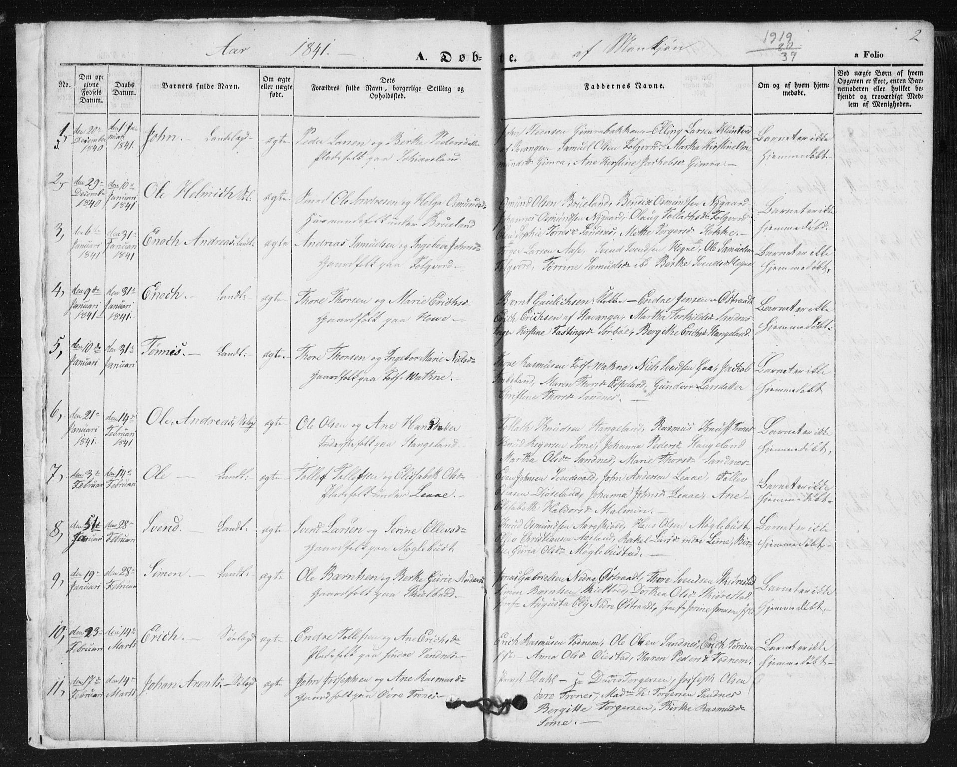 Høyland sokneprestkontor, AV/SAST-A-101799/001/30BA/L0008: Parish register (official) no. A 8, 1841-1856, p. 2