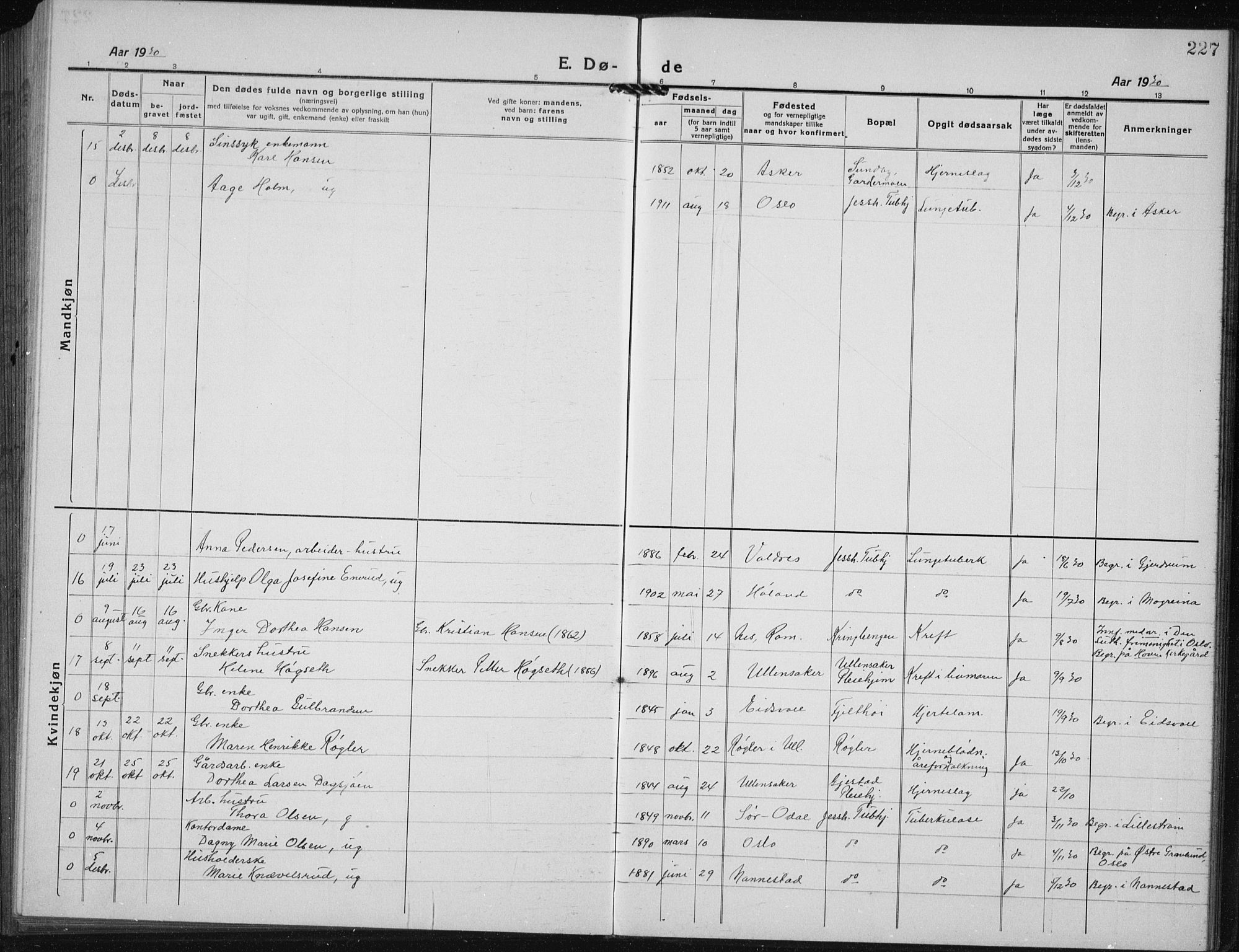 Ullensaker prestekontor Kirkebøker, AV/SAO-A-10236a/G/Gb/L0002: Parish register (copy) no. II 2, 1917-1941, p. 227