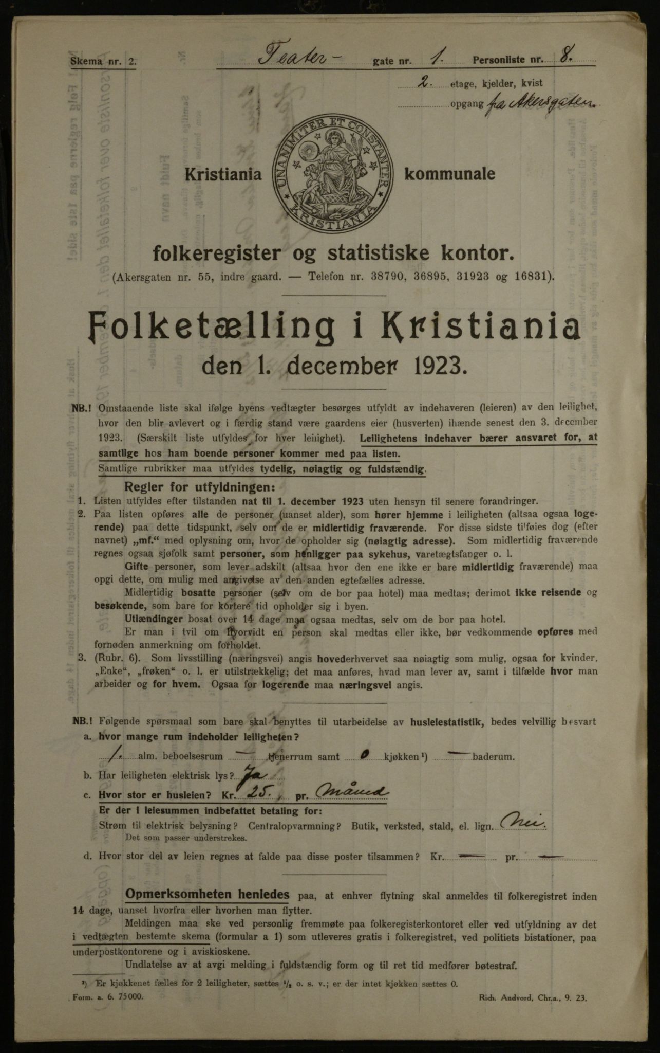 OBA, Municipal Census 1923 for Kristiania, 1923, p. 118423