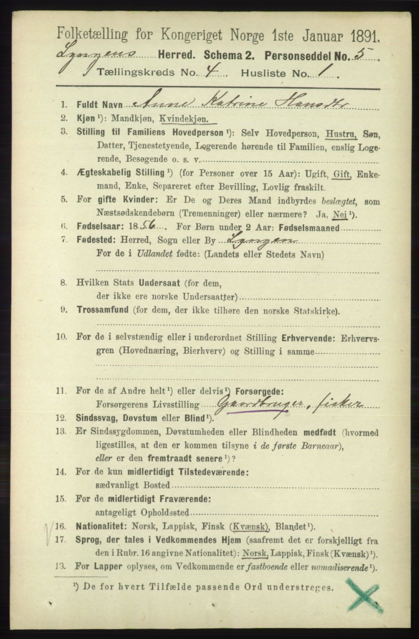 RA, 1891 census for 1938 Lyngen, 1891, p. 3671