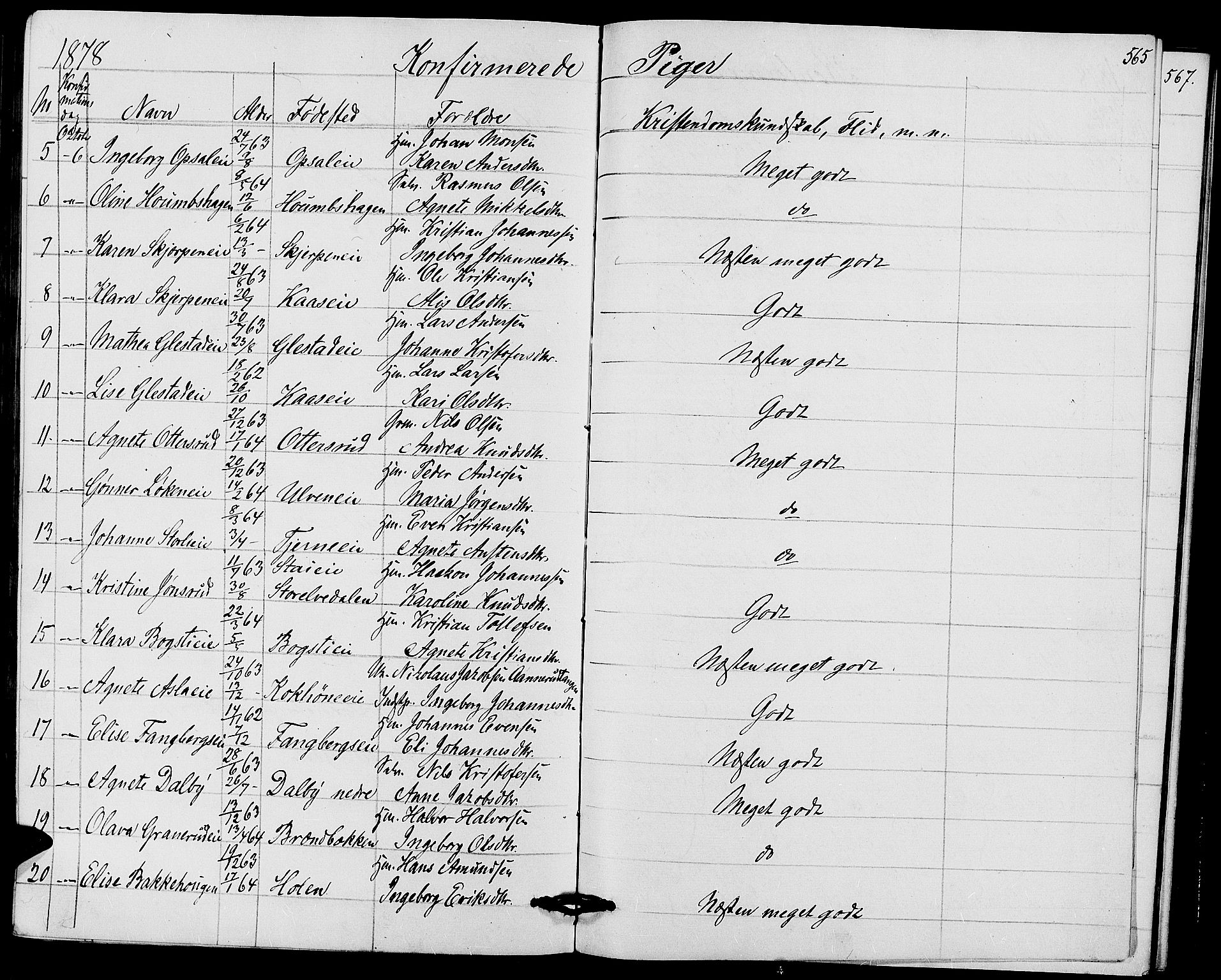 Ringsaker prestekontor, SAH/PREST-014/L/La/L0008: Parish register (copy) no. 8, 1870-1878, p. 565