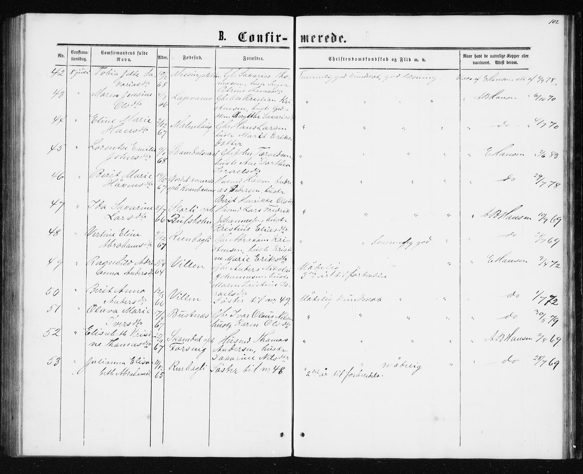 Ministerialprotokoller, klokkerbøker og fødselsregistre - Nordland, AV/SAT-A-1459/827/L0416: Parish register (copy) no. 827C05, 1865-1886, p. 102