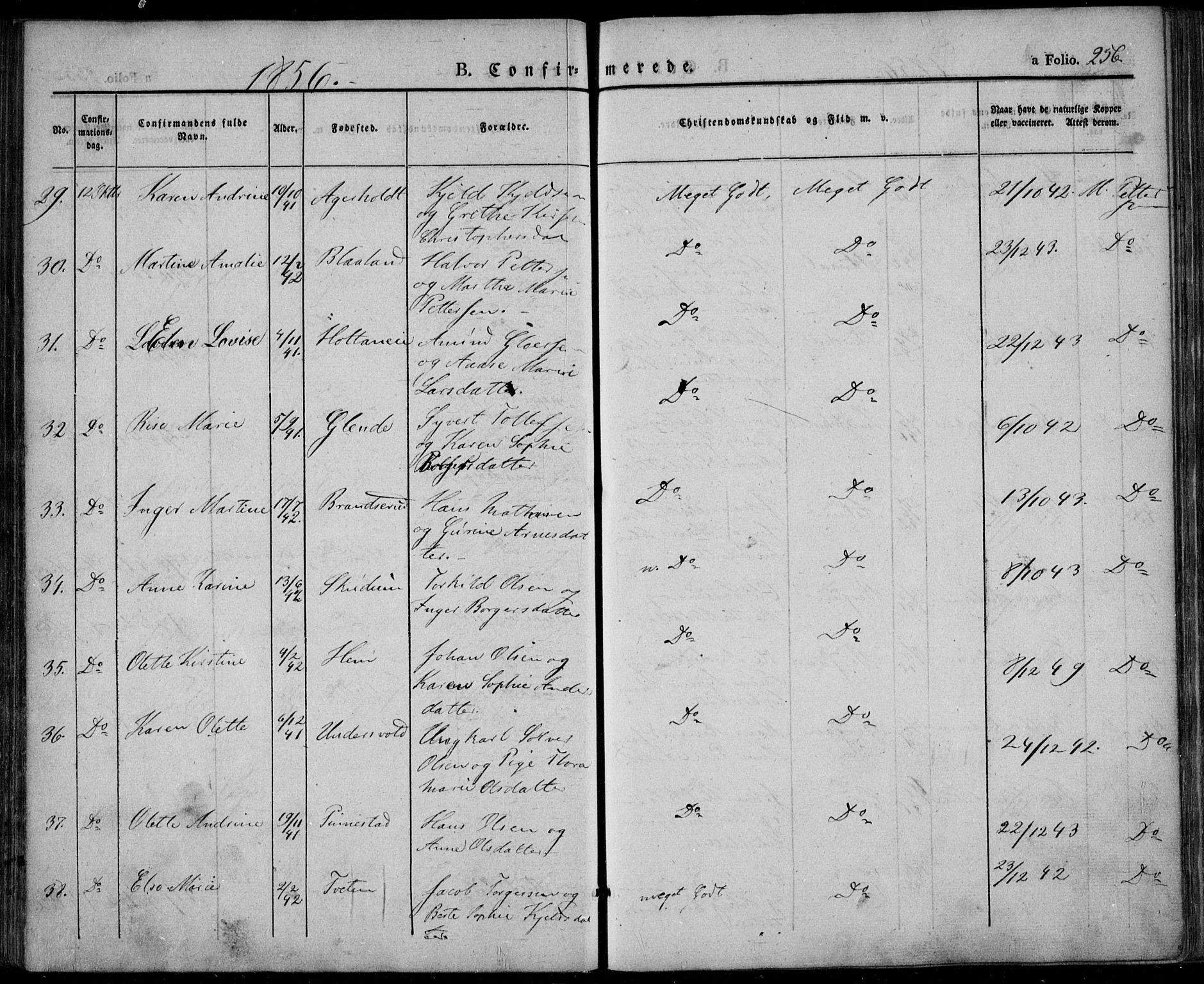 Lardal kirkebøker, SAKO/A-350/F/Fa/L0006: Parish register (official) no. I 6, 1835-1860, p. 256