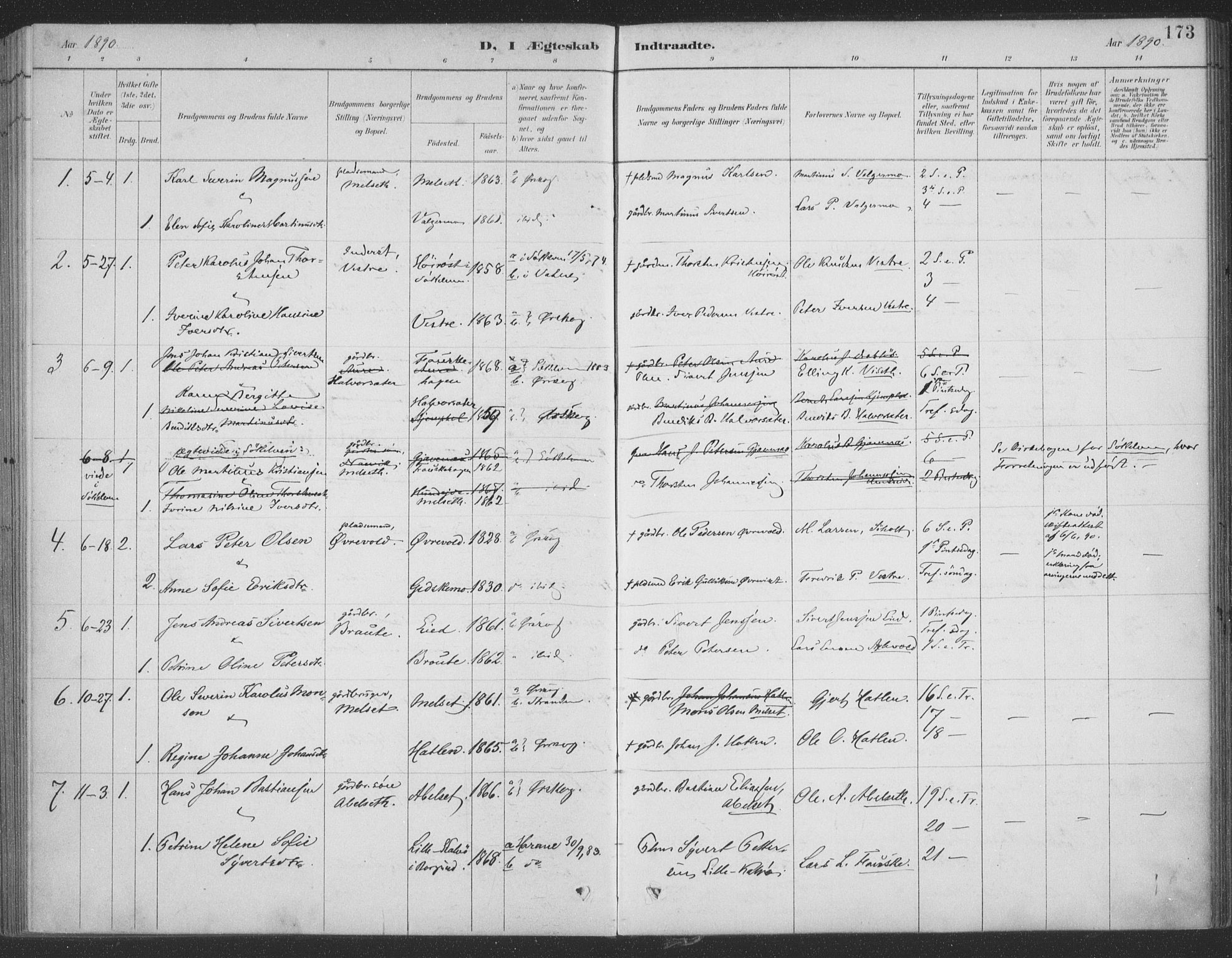 Ministerialprotokoller, klokkerbøker og fødselsregistre - Møre og Romsdal, AV/SAT-A-1454/522/L0316: Parish register (official) no. 522A11, 1890-1911, p. 173