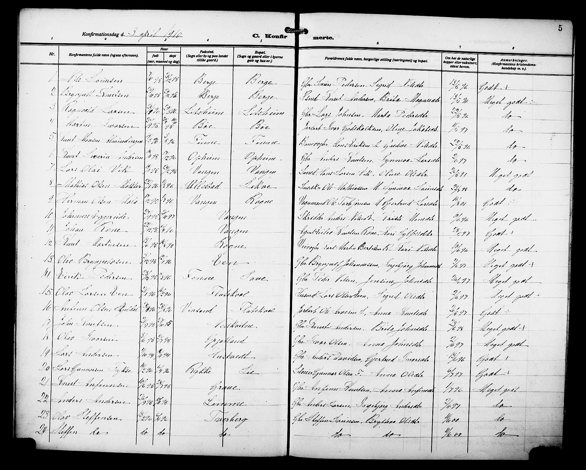 Voss sokneprestembete, SAB/A-79001/H/Hab: Parish register (copy) no. D 2, 1910-1931, p. 5