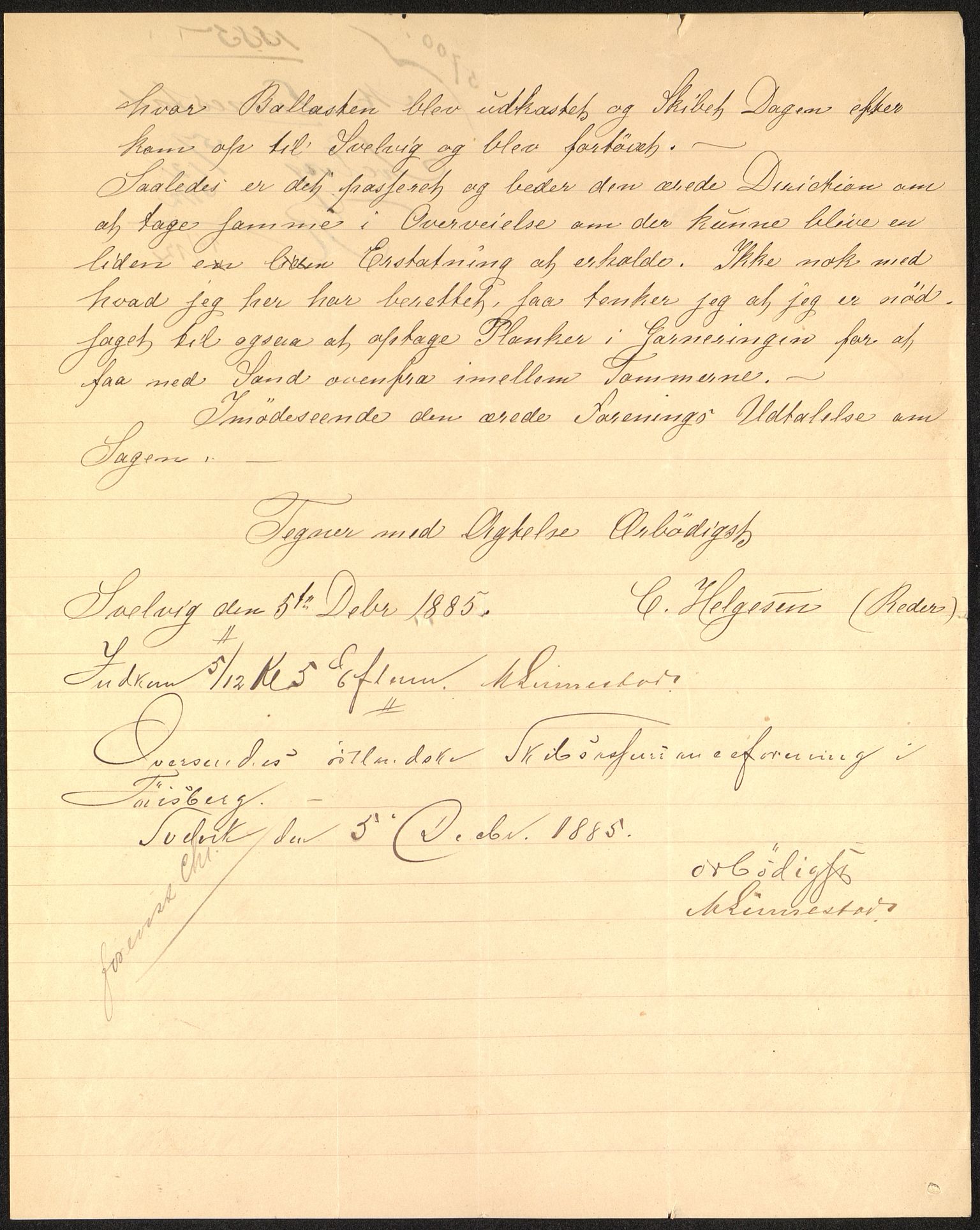 Pa 63 - Østlandske skibsassuranceforening, VEMU/A-1079/G/Ga/L0018/0007: Havaridokumenter / Leif, Jarl, Insulan, Norrøna, Nordstjernen, 1885, p. 4