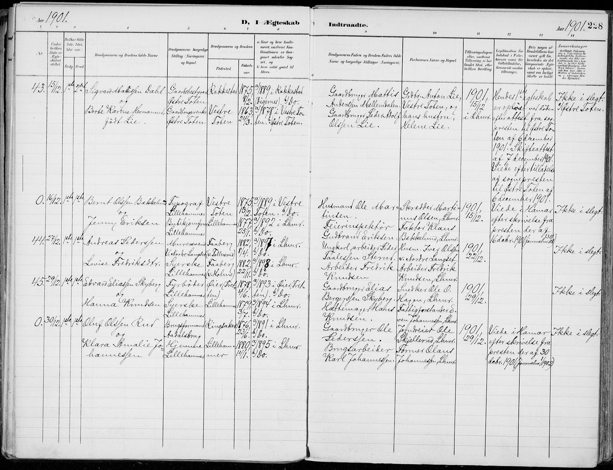 Lillehammer prestekontor, SAH/PREST-088/H/Ha/Haa/L0001: Parish register (official) no. 1, 1901-1916, p. 228
