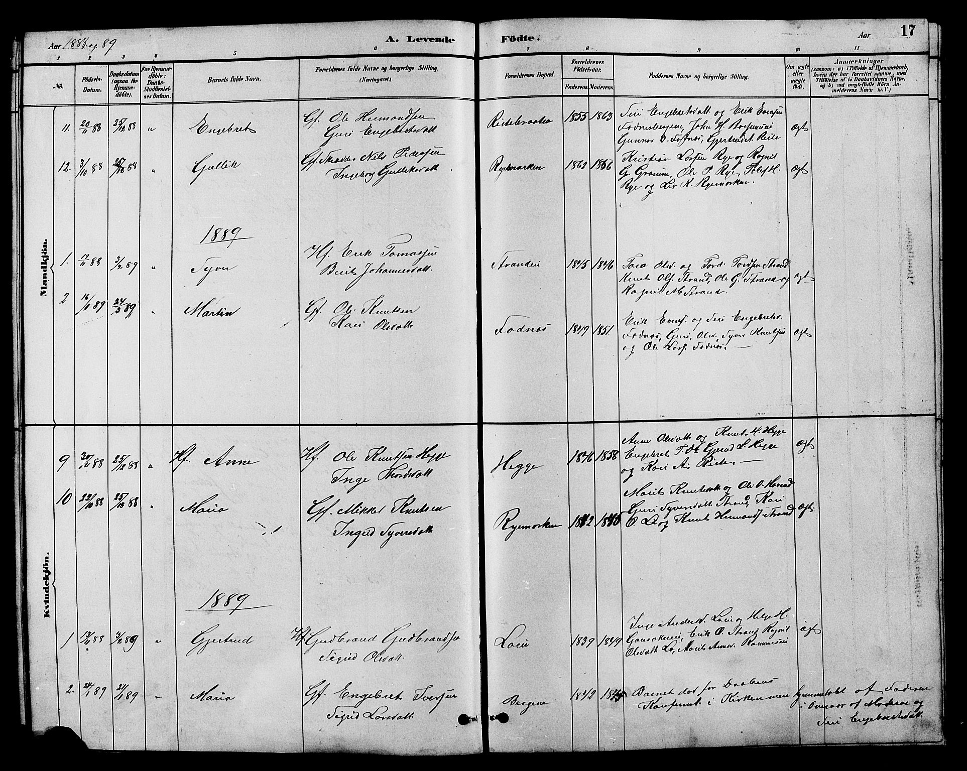 Nord-Aurdal prestekontor, SAH/PREST-132/H/Ha/Hab/L0007: Parish register (copy) no. 7, 1883-1910, p. 17