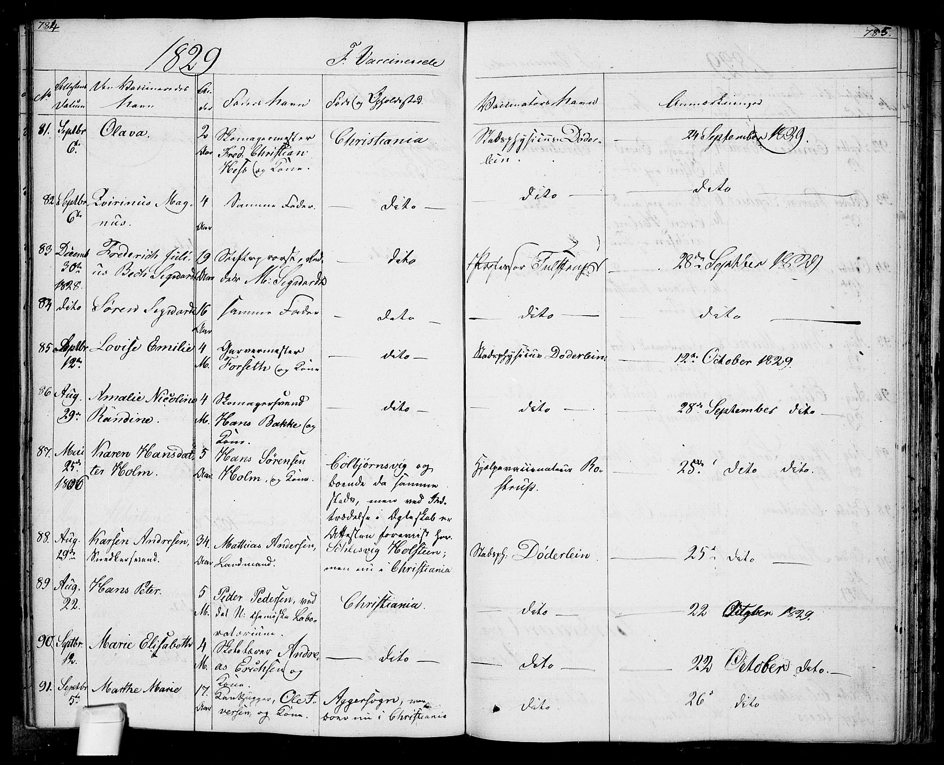Oslo domkirke Kirkebøker, SAO/A-10752/F/Fa/L0022: Parish register (official) no. 22, 1824-1829, p. 784-785
