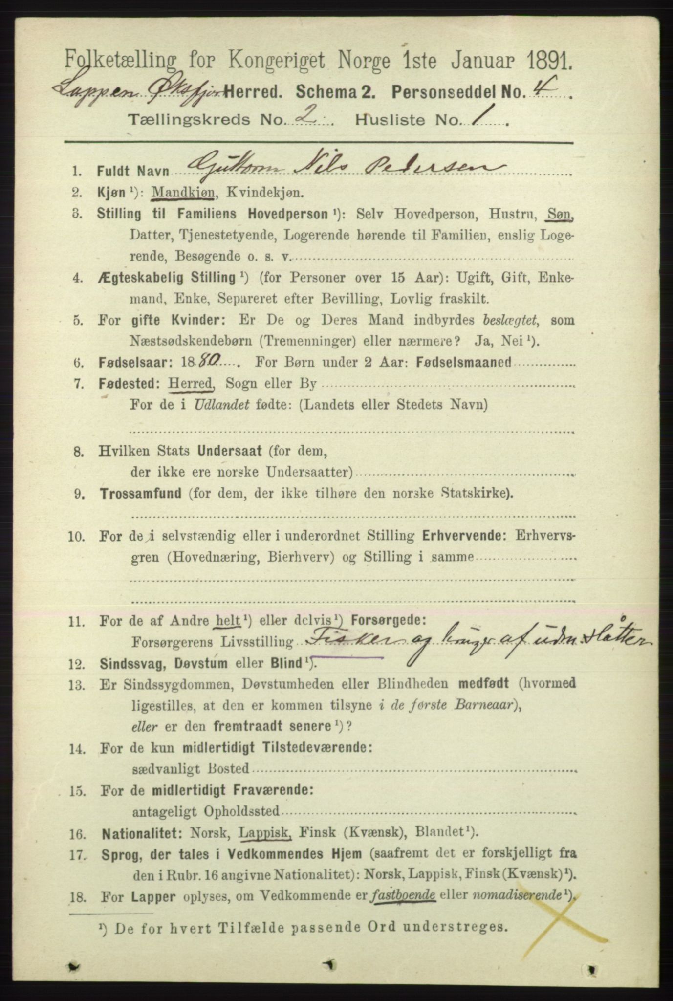 RA, 1891 census for 2014 Loppa, 1891, p. 374