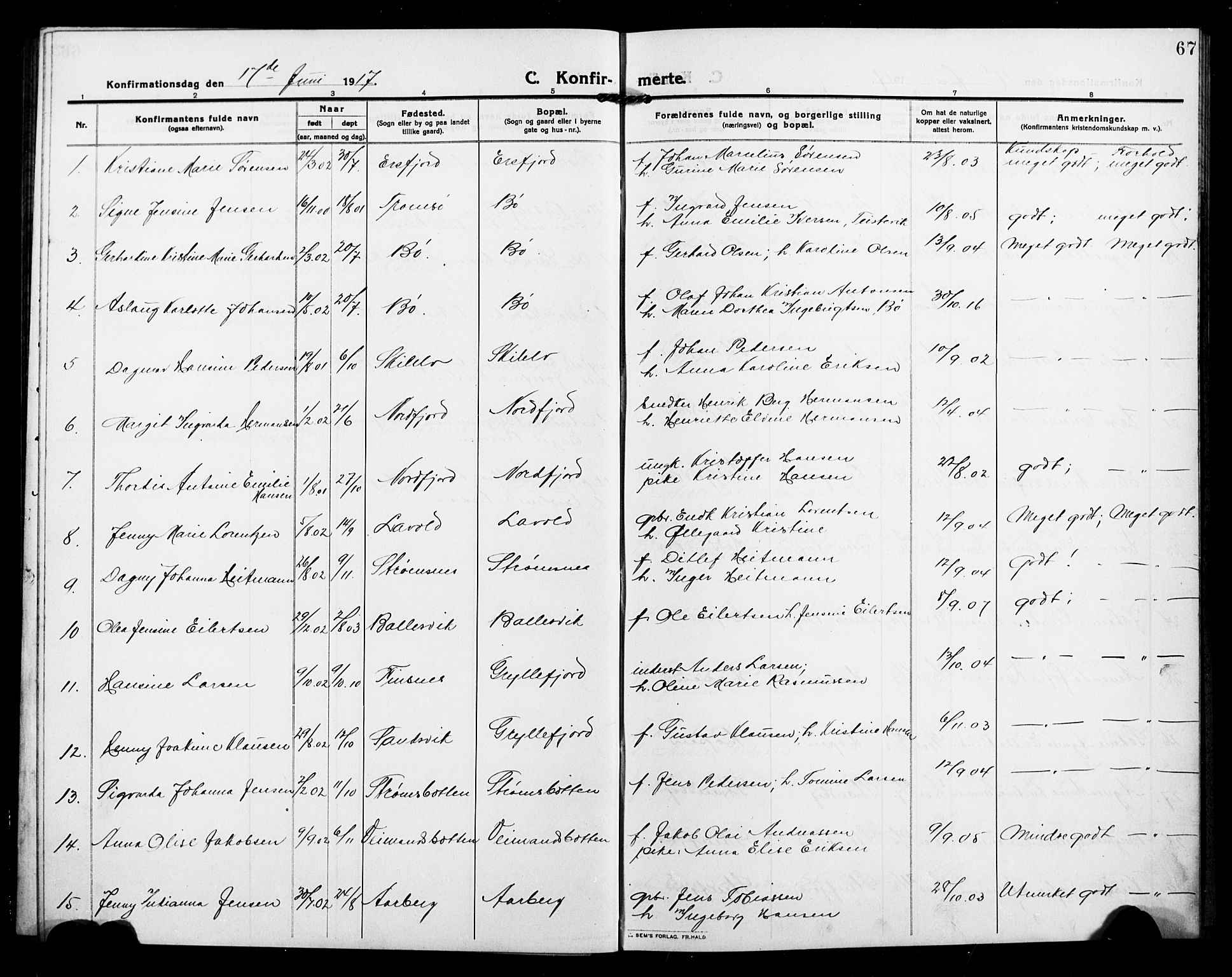 Berg sokneprestkontor, AV/SATØ-S-1318/G/Ga/Gab/L0006klokker: Parish register (copy) no. 6, 1912-1921, p. 67