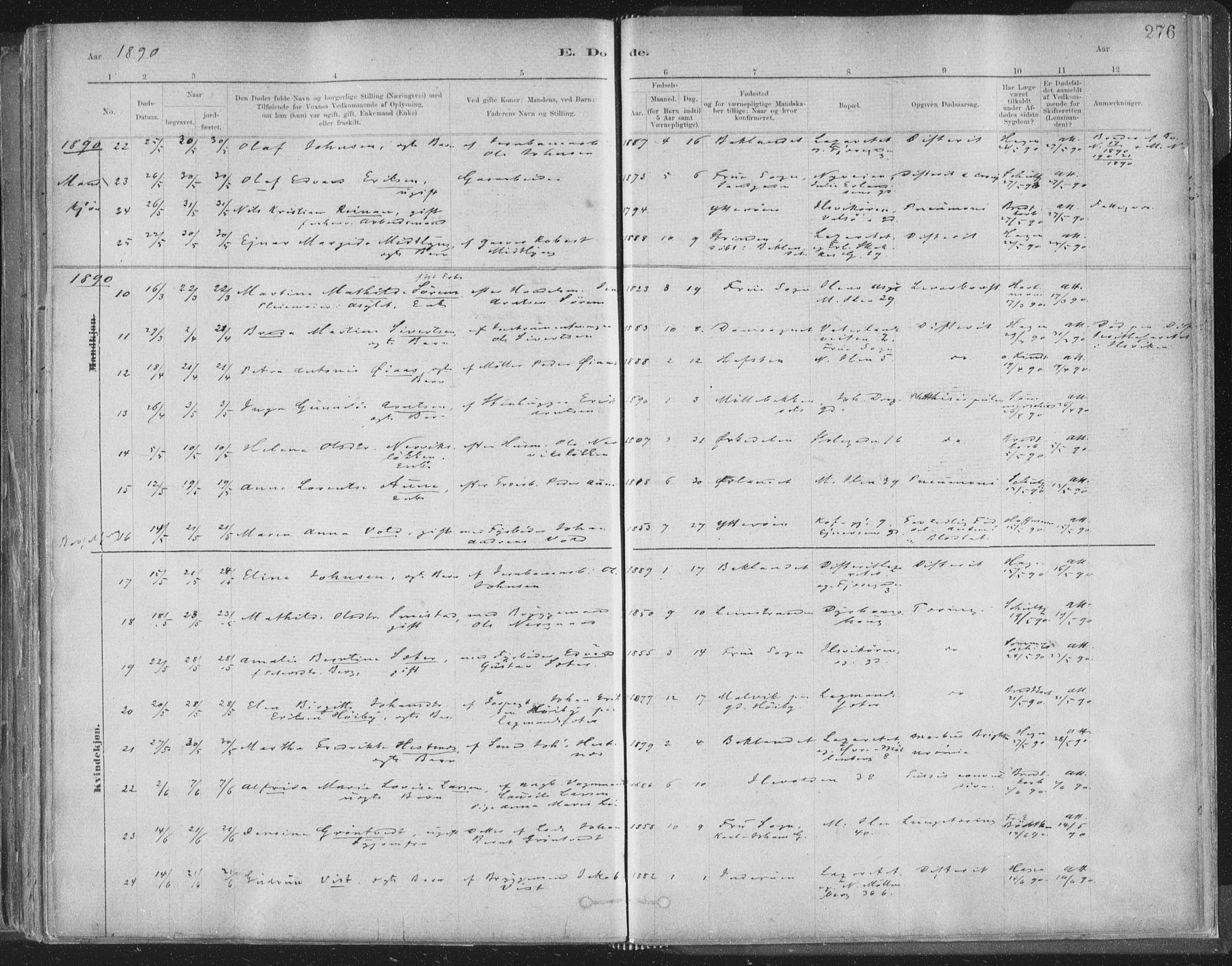 Ministerialprotokoller, klokkerbøker og fødselsregistre - Sør-Trøndelag, AV/SAT-A-1456/603/L0162: Parish register (official) no. 603A01, 1879-1895, p. 276