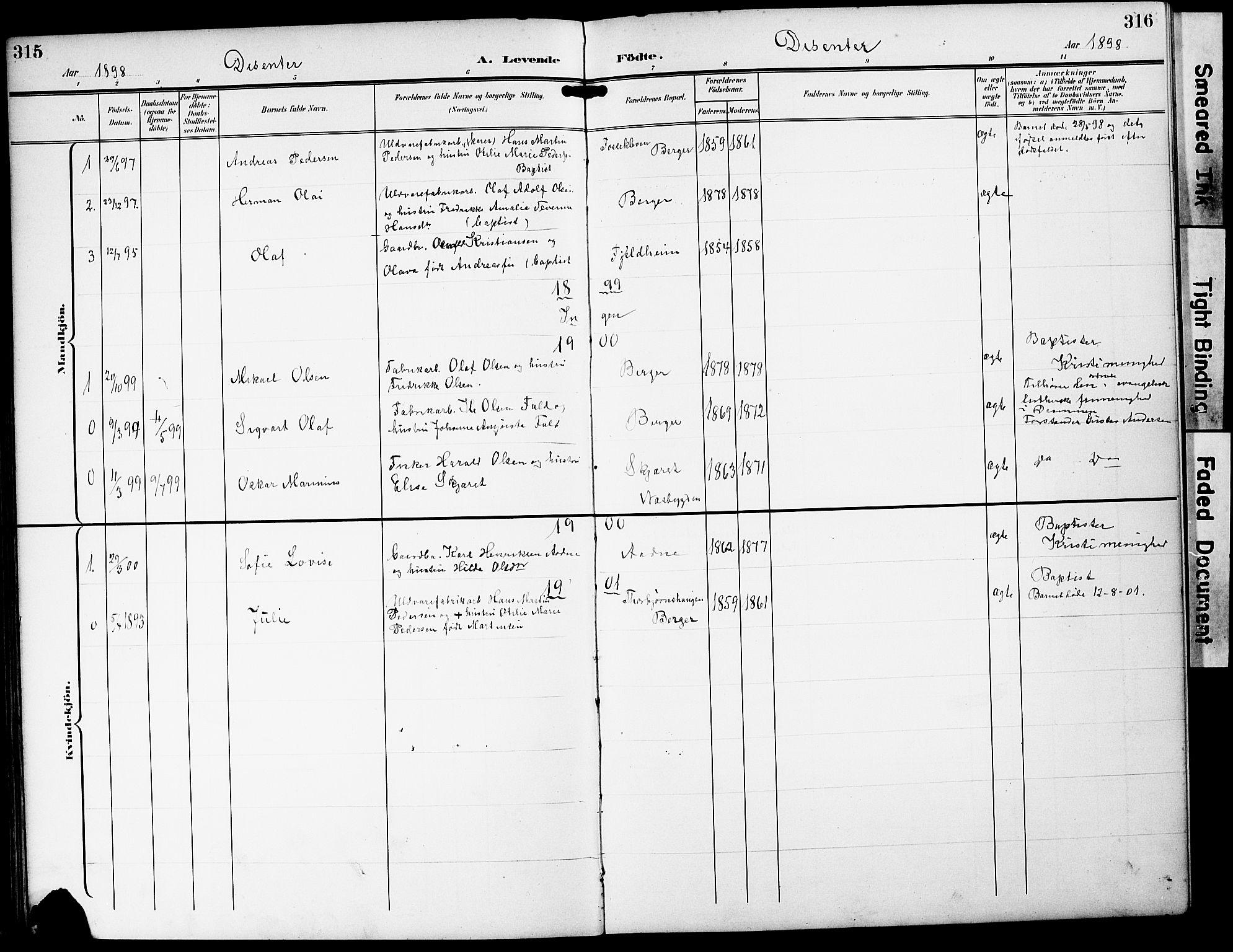 Strømm kirkebøker, AV/SAKO-A-322/G/Ga/L0004: Parish register (copy) no. I 4, 1897-1927, p. 315-316