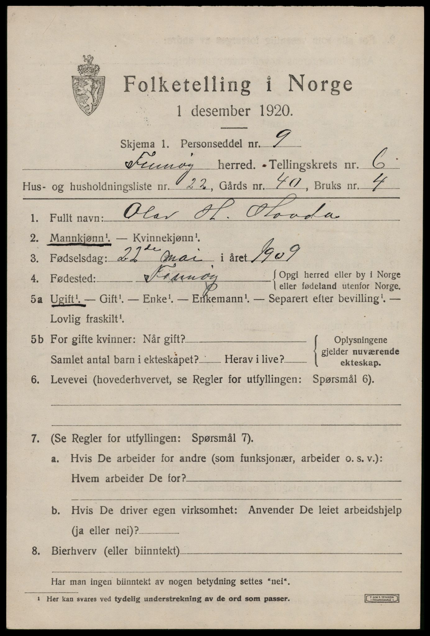 SAST, 1920 census for Finnøy, 1920, p. 3528