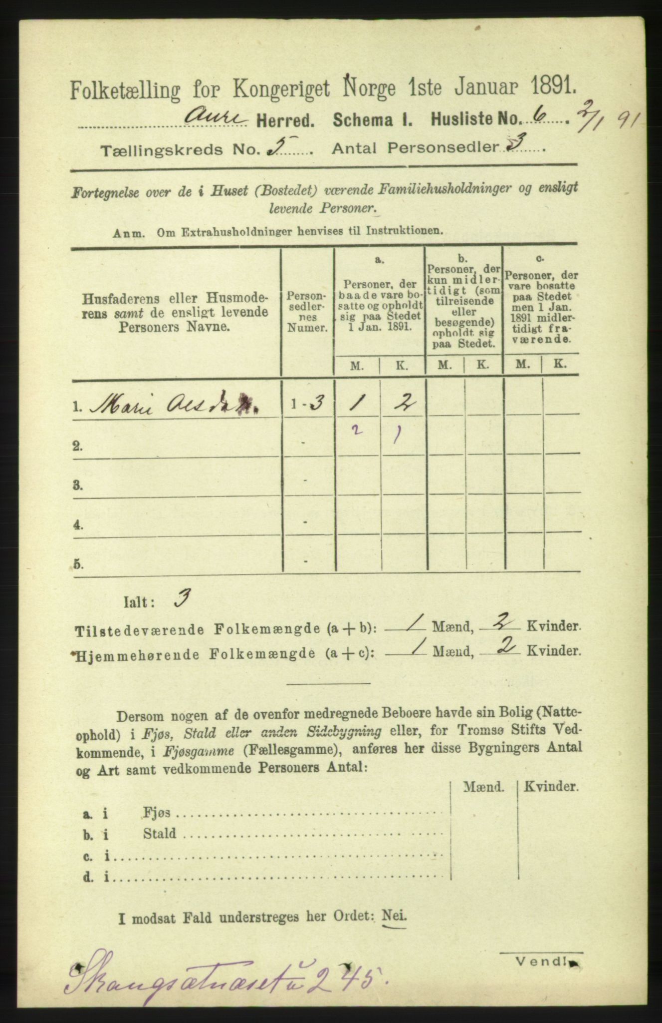 RA, 1891 census for 1569 Aure, 1891, p. 2618