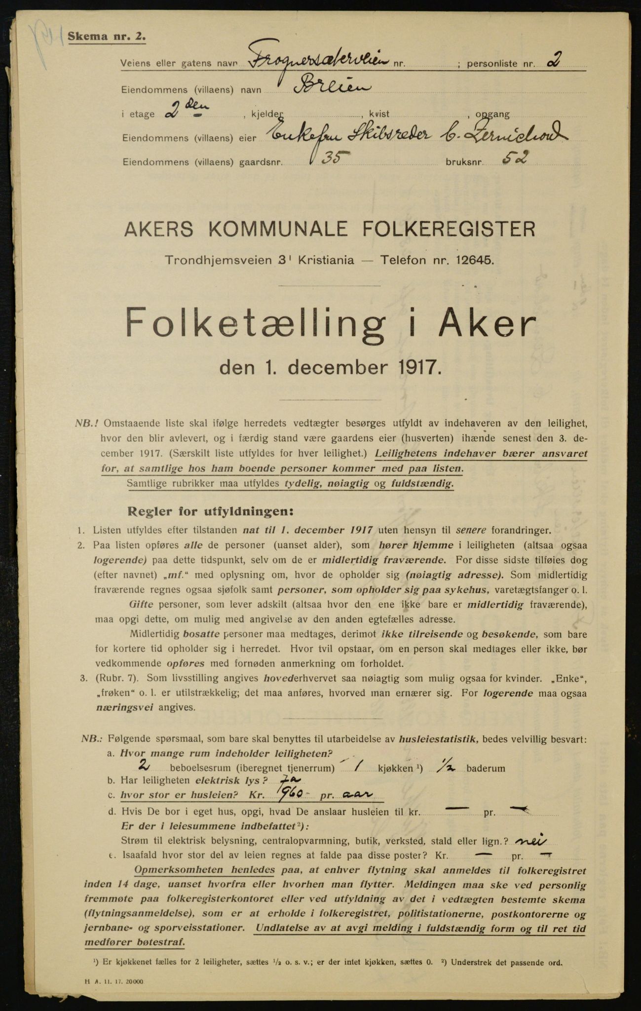 OBA, Municipal Census 1917 for Aker, 1917, p. 7305
